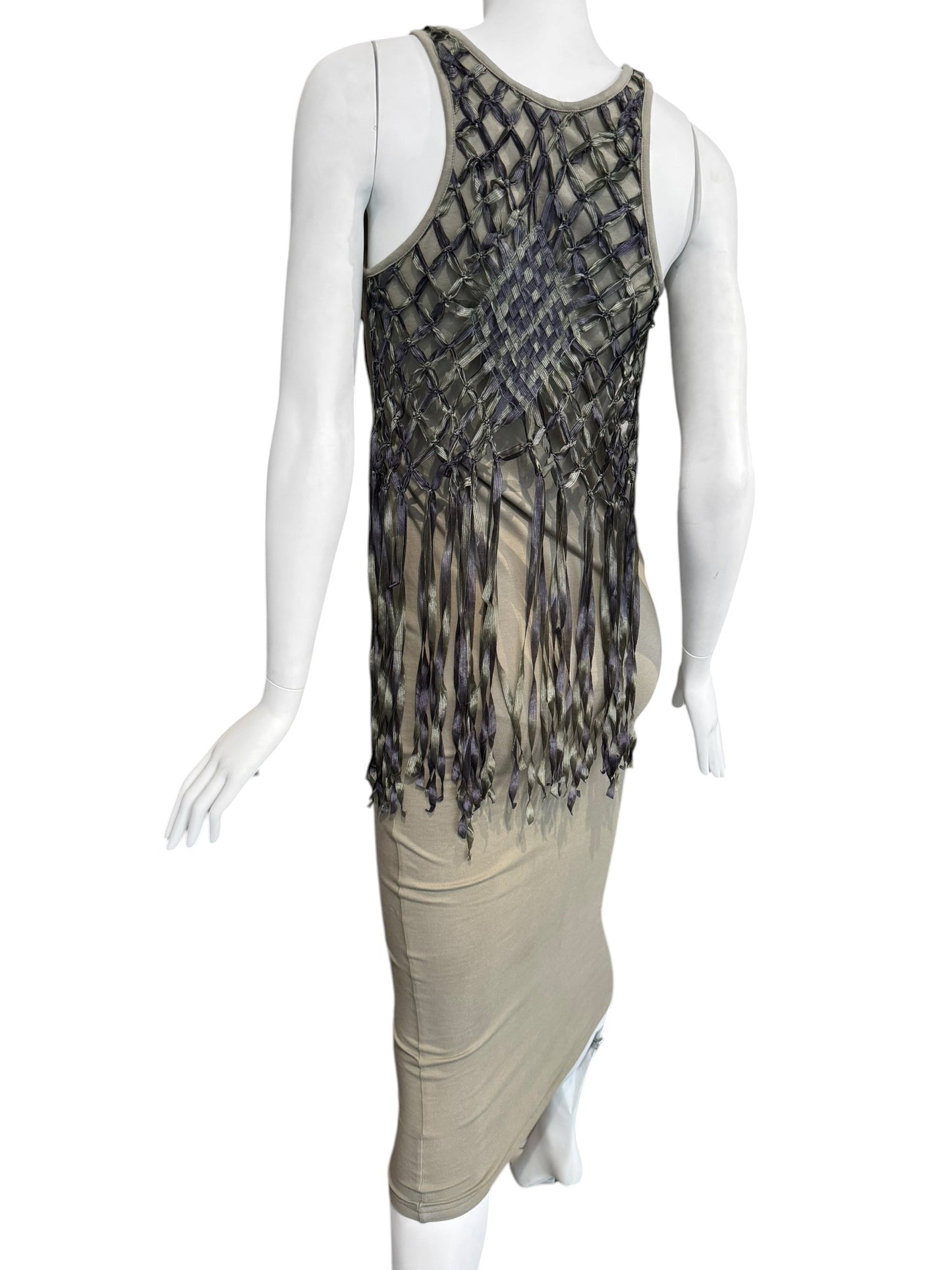 DIOR SS2003 BY JOHN GALLIANO COTTON & SILK KNOTTED FRINGE MAXI DRESS
