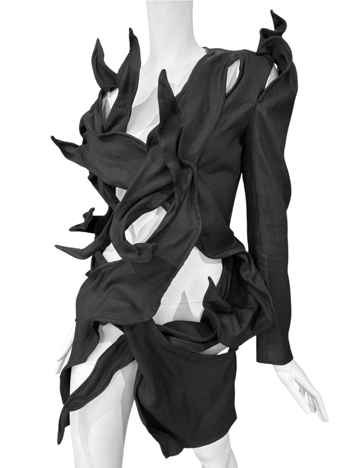 YOHJI YAMAMOTO SS2021 BLACK SCULPTURAL WIRE-DETAIL JACKET