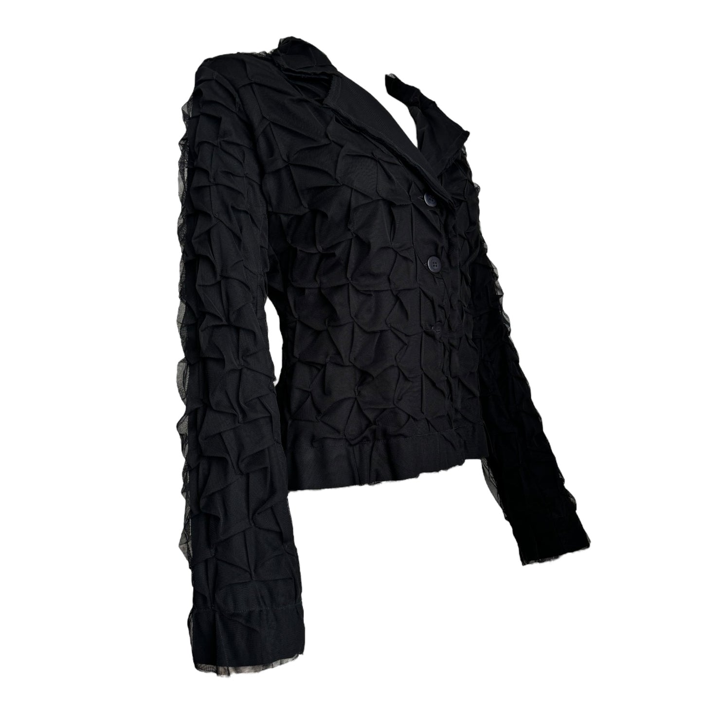 CORA KEMPERMAN 2010s BLACK PLEATED TULLE BLAZER