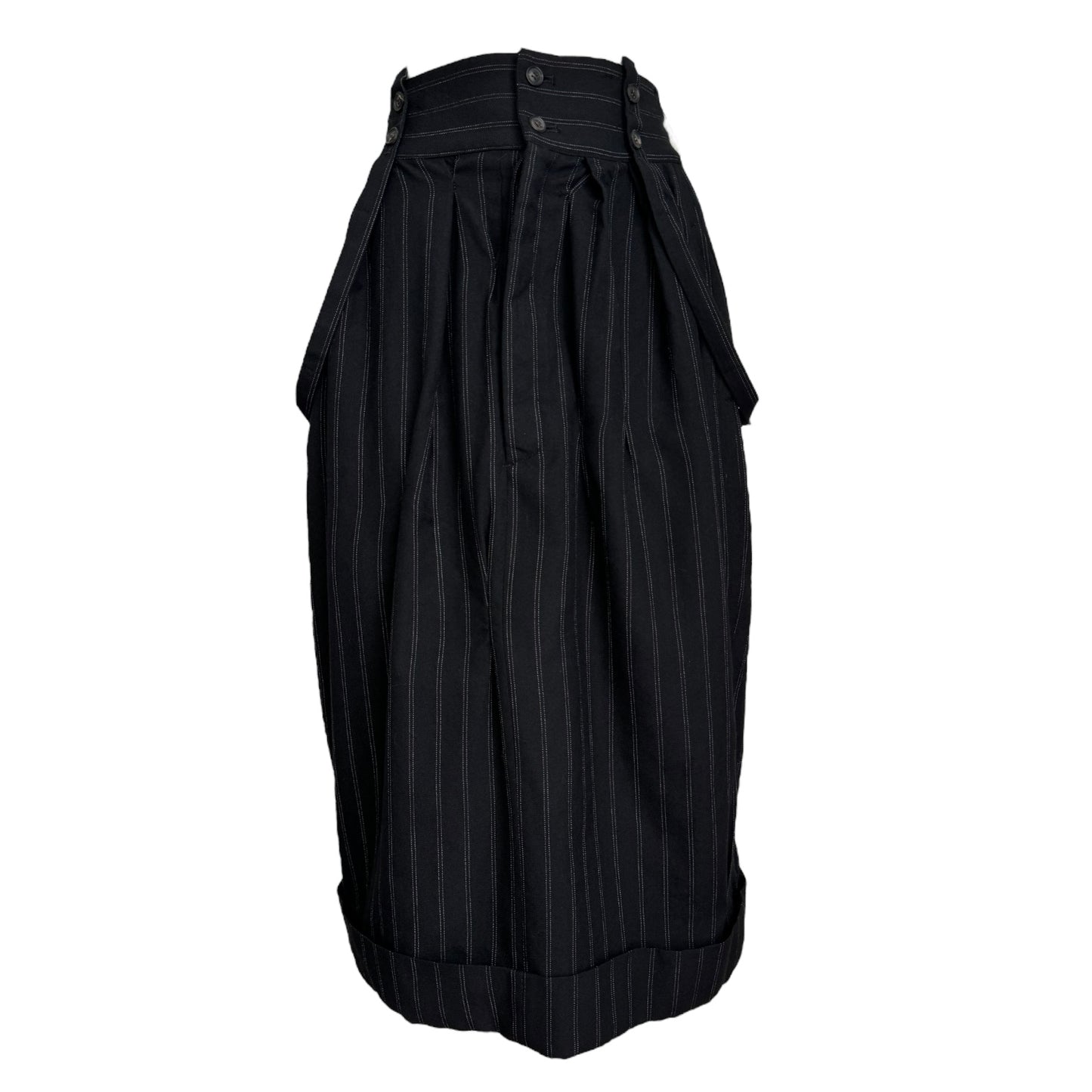 YOHJI YAMAMOTO 1980s BLACK WOOL STRIPED STRAPS SKIRT