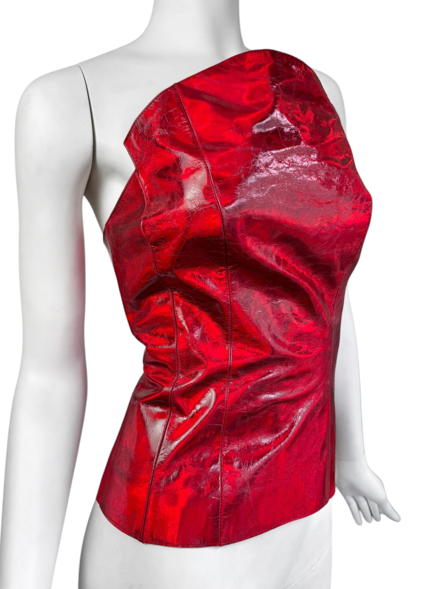 PLEIN SUD 1990s METALLIC RED LEATHER CORSET BUSTIER TOP