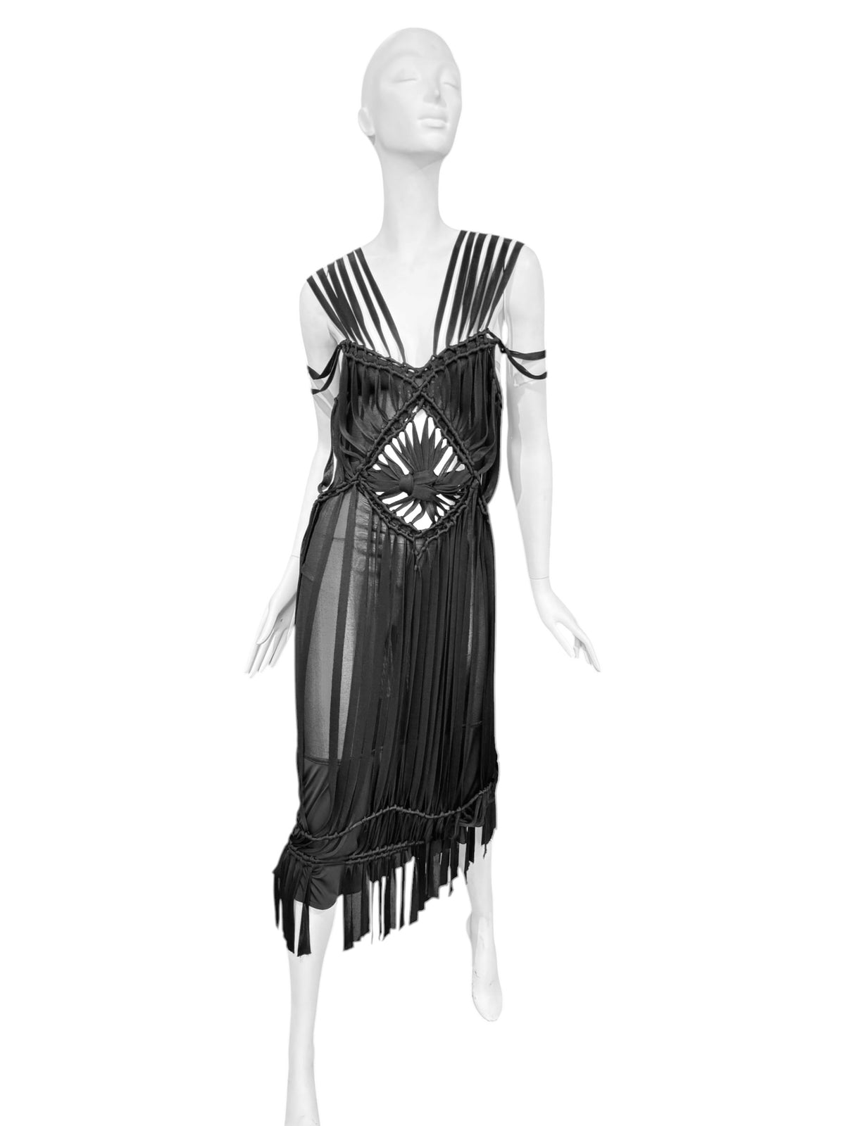 CHRISTIAN DIOR SS2003 ‘TOUGH CHIC’ BY JOHN GALLIANO BLACK MACRAMÉ MAXI DRESS