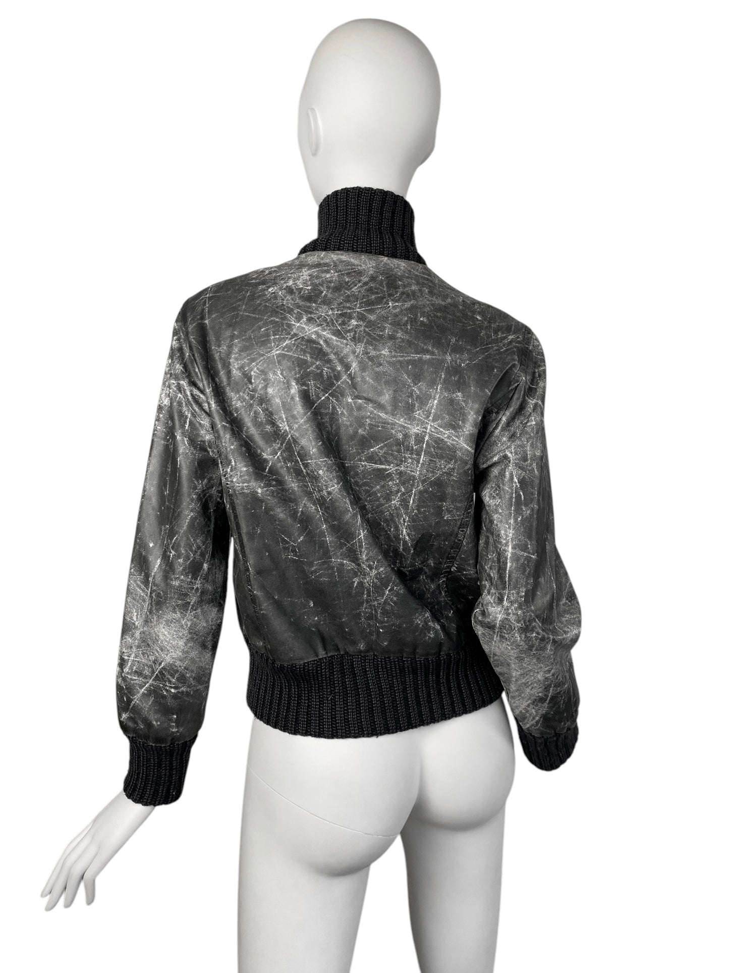 ANDY RODIN 2000s GREY DISTRESSED PRINT FAUX-LEATHER JACKET