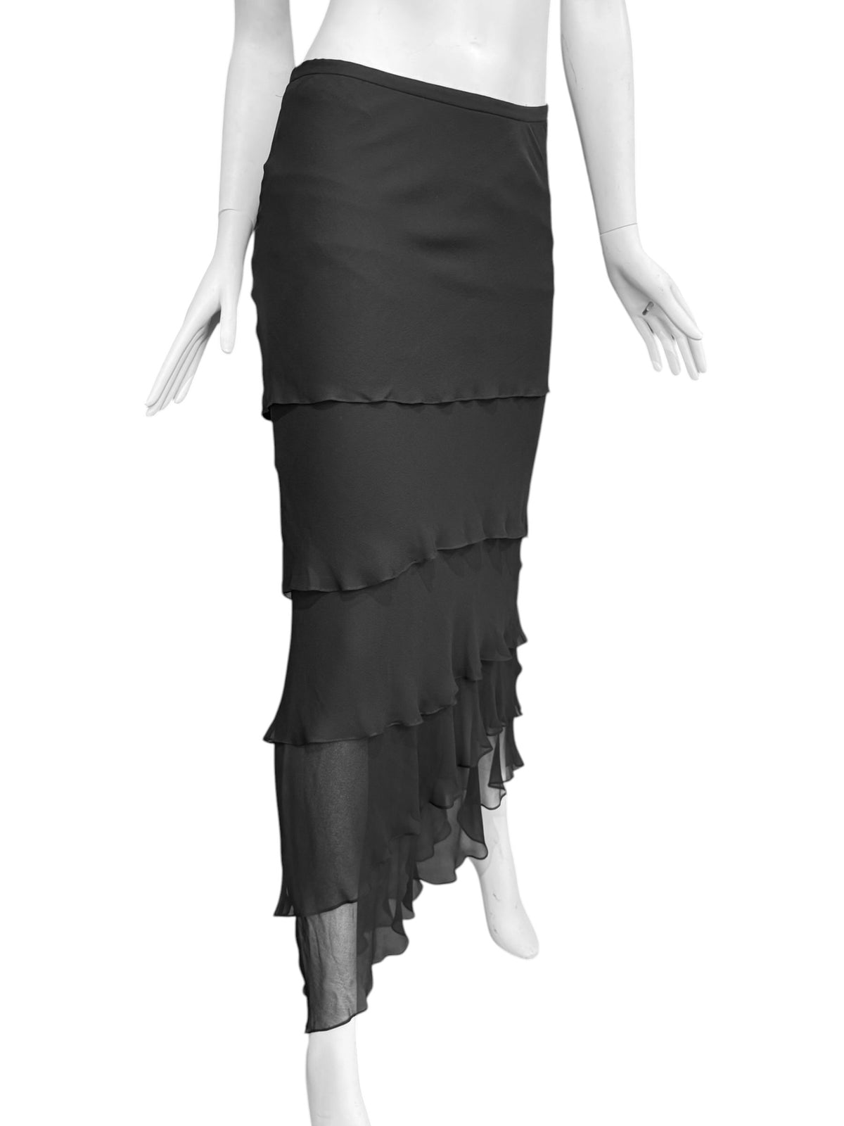 GEORGES RECH 2000s BLACK SILK TIERED MAXI SKIRT