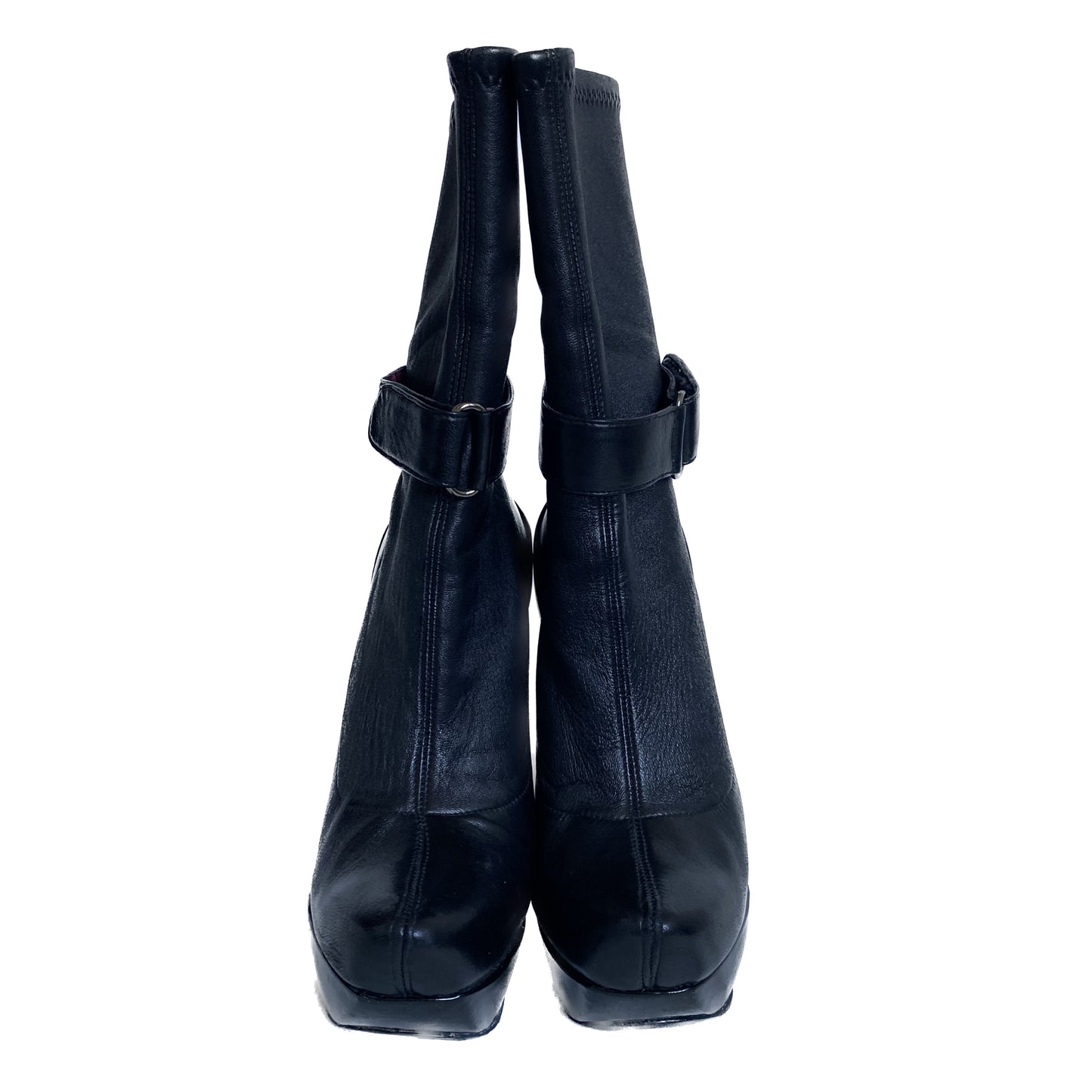 CELINE FW2008 BY IVANA OMAZIC BLACK LEATHER WEDGES PLATFORM BOOTS