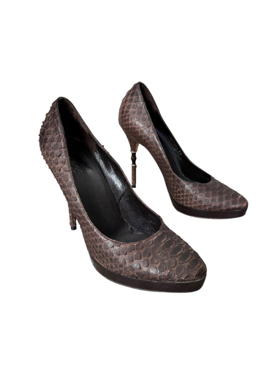 GUCCI 2000s BROWN LEATHER PYTHON-LIKE BAMBOO HEELS