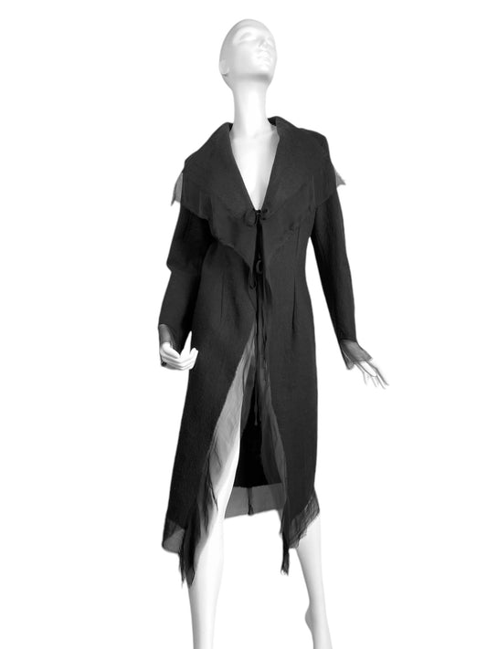 SONIA SPECIALE 2000s BLACK SILK & WOOL MAXI COAT