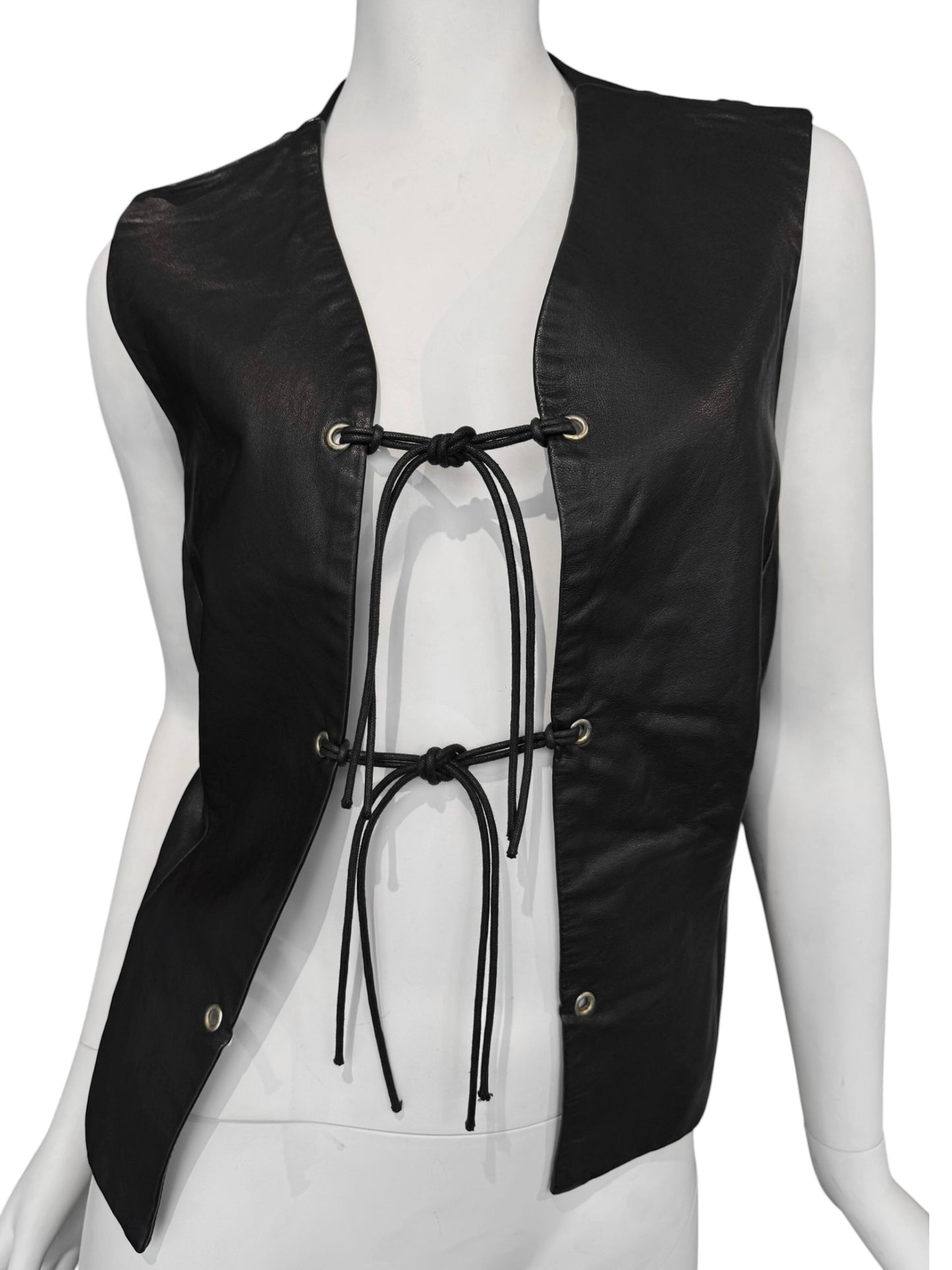 KYUSO 1990s BLACK LEATHER LACE-UP VEST