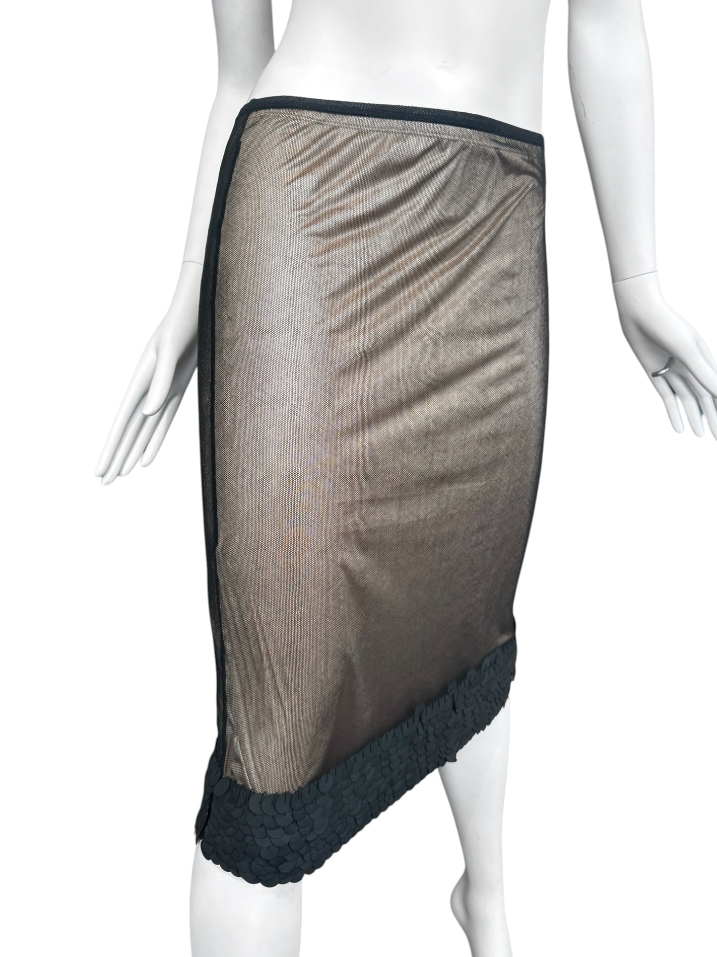 PLEIN SUD SS1999 BLACK TULLE EMBELLISHED HEM MIDI SKIRT