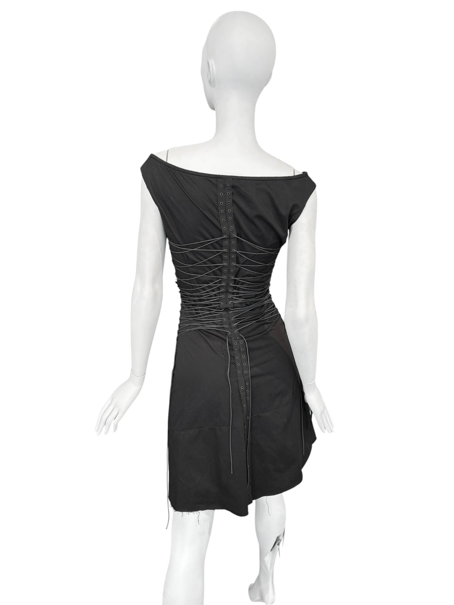 PLEIN SUD SS2003 BLACK LACE-UP BONDAGE MIDI DRESS