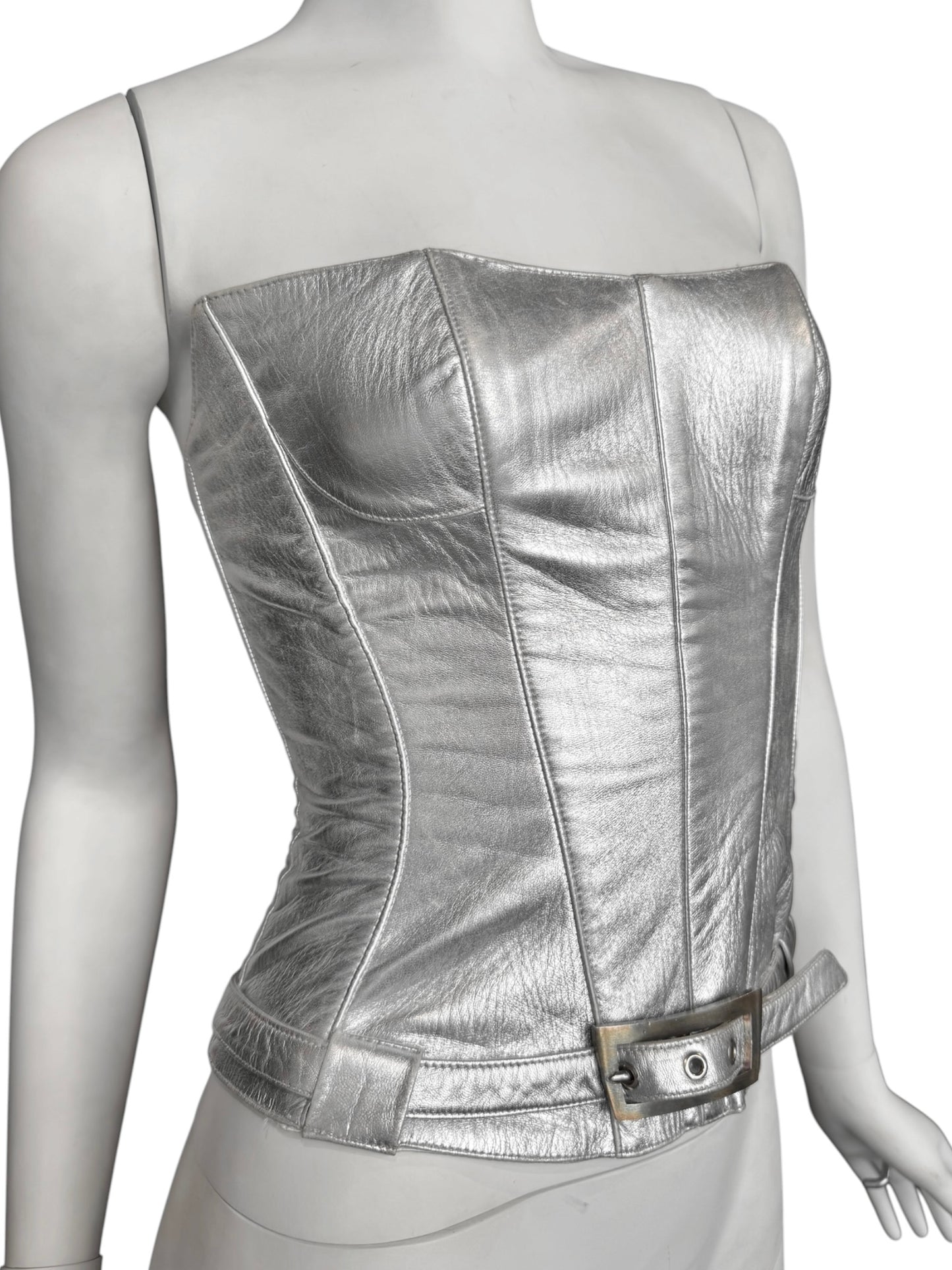 THIERRY MUGLER 1990s SILVER LEATHER CORSET