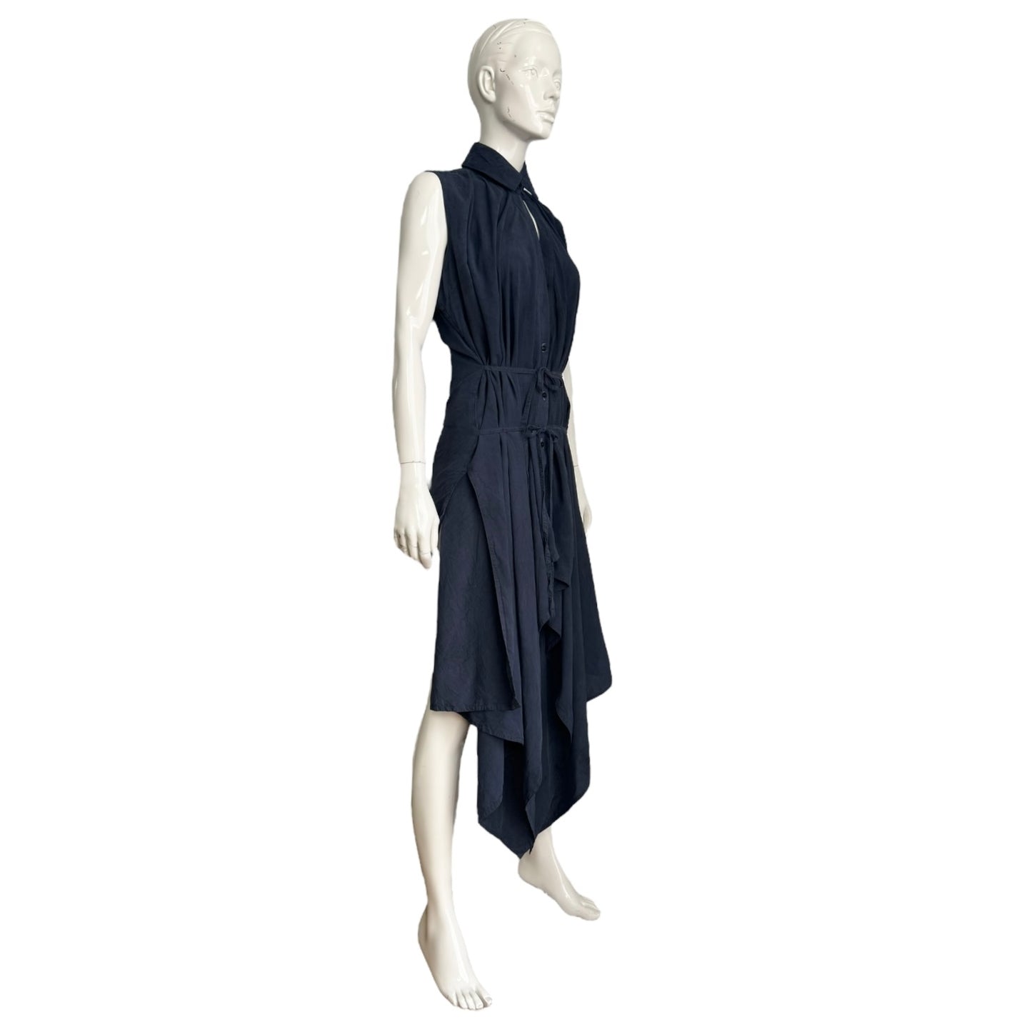 MARC LE BIHAN SS2021 NAVY BLUE SILK SLEEVELESS SHIRT