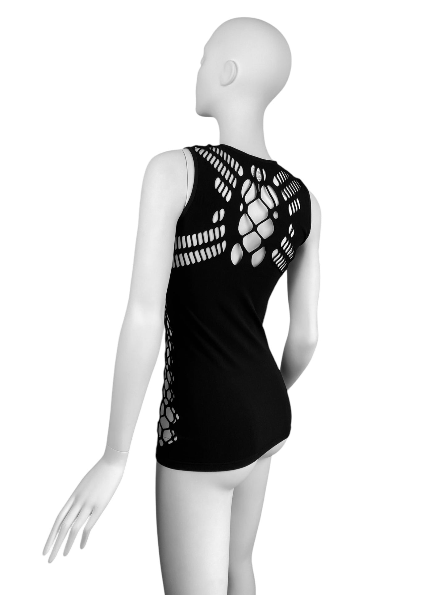 GUCCI 2008 BY FRIDA GIANNINI BLACK GRAPHIC CUT OUT TANK TOP