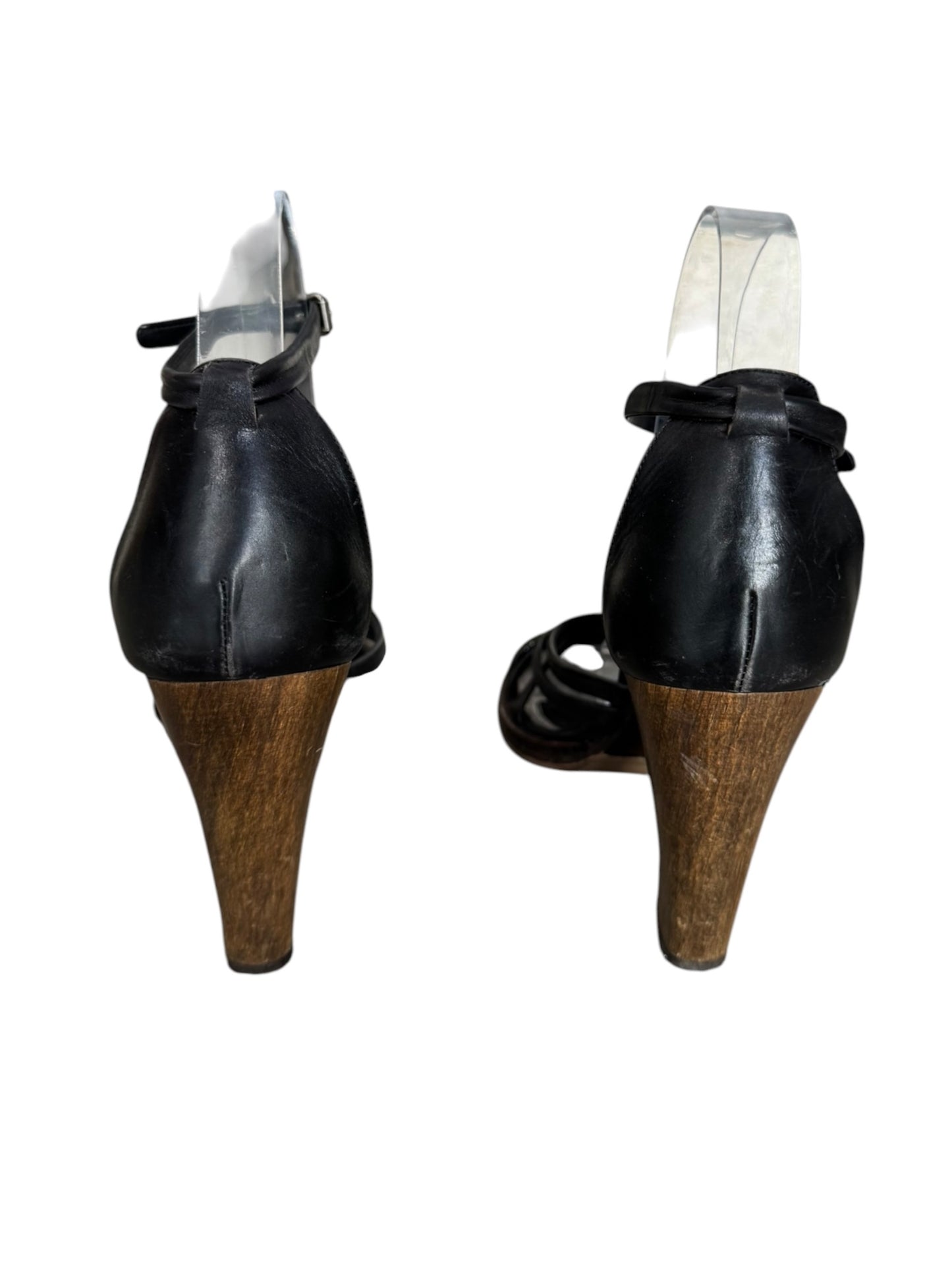 VERONIQUE BRANQUINHO 2000s BLACK LEATHER WOODEN HEELS