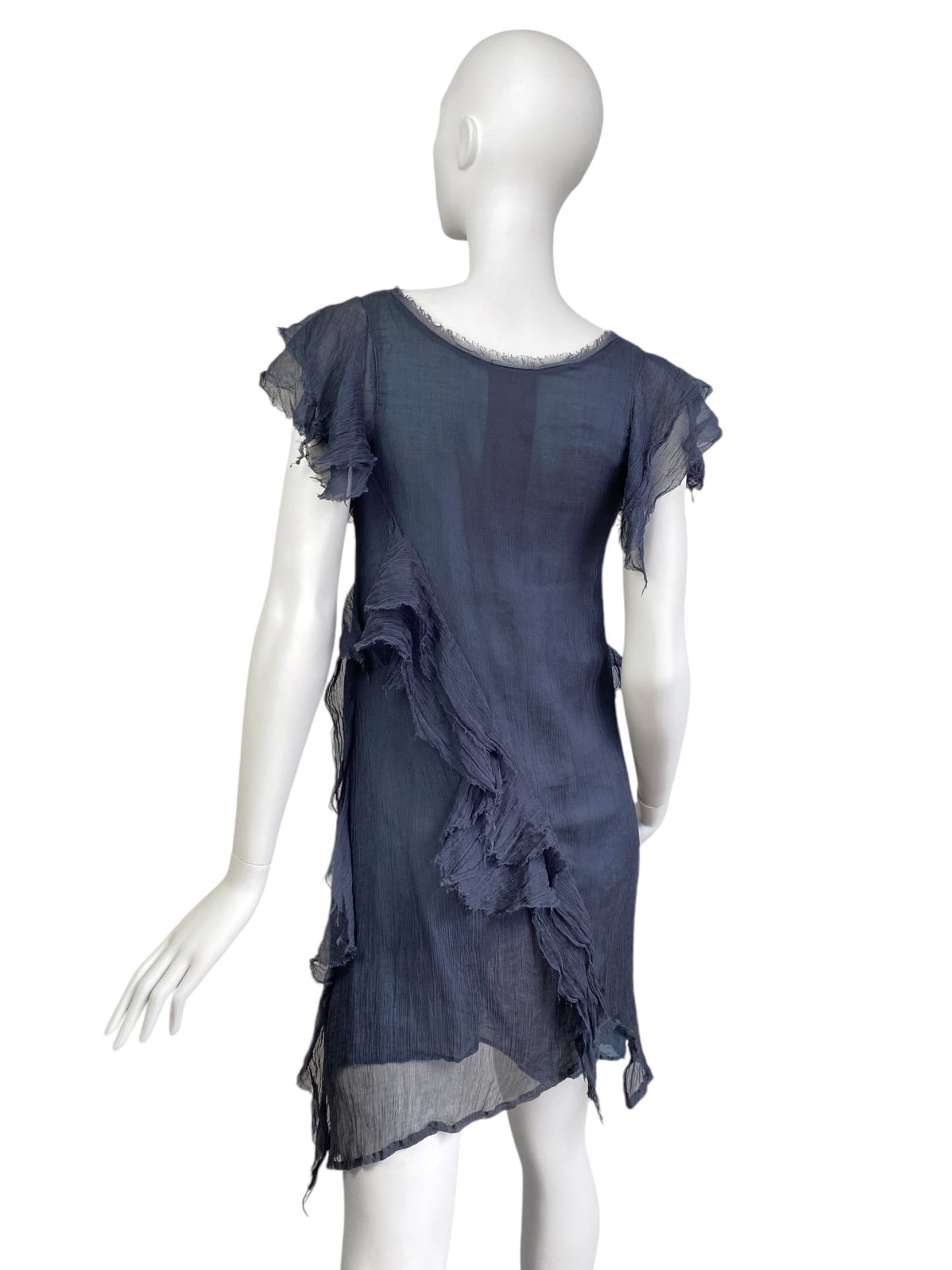 ALICE SAN DIEGO 2000s NAVY SILK RUFFLES MINI DRESS