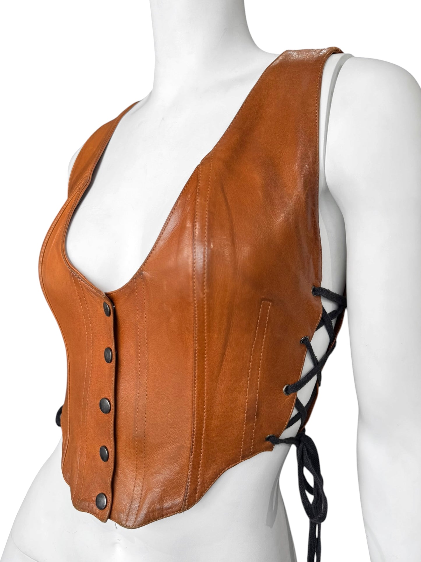 PLEIN SUD SS1990 BROWN LEATHER LACE-UP CORSET