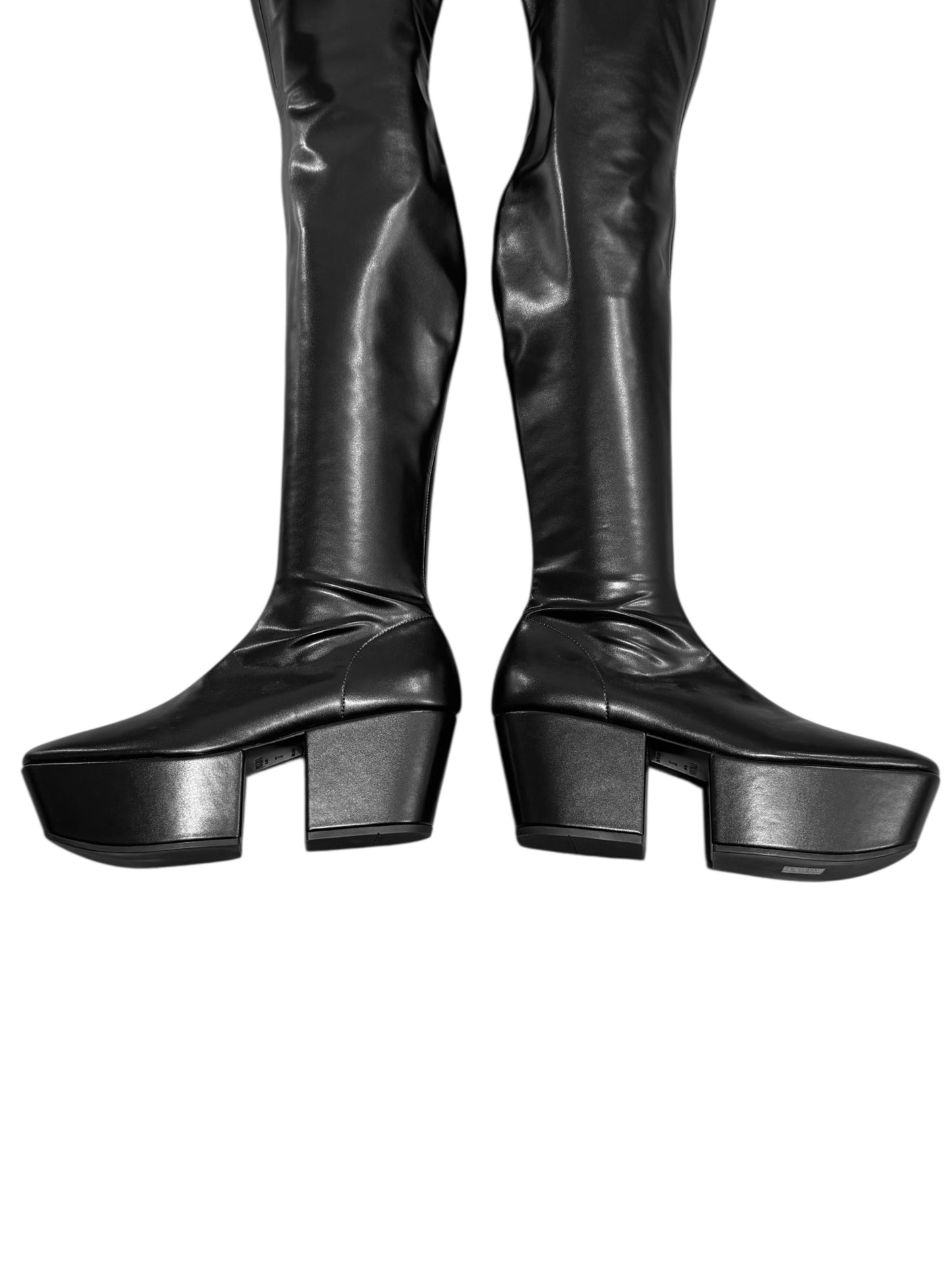 PRADA FW2021 BY MIUCCIA PRADA & RAF SIMONS BLACK OVER-THE-KNEE PLATFORM BOOTS