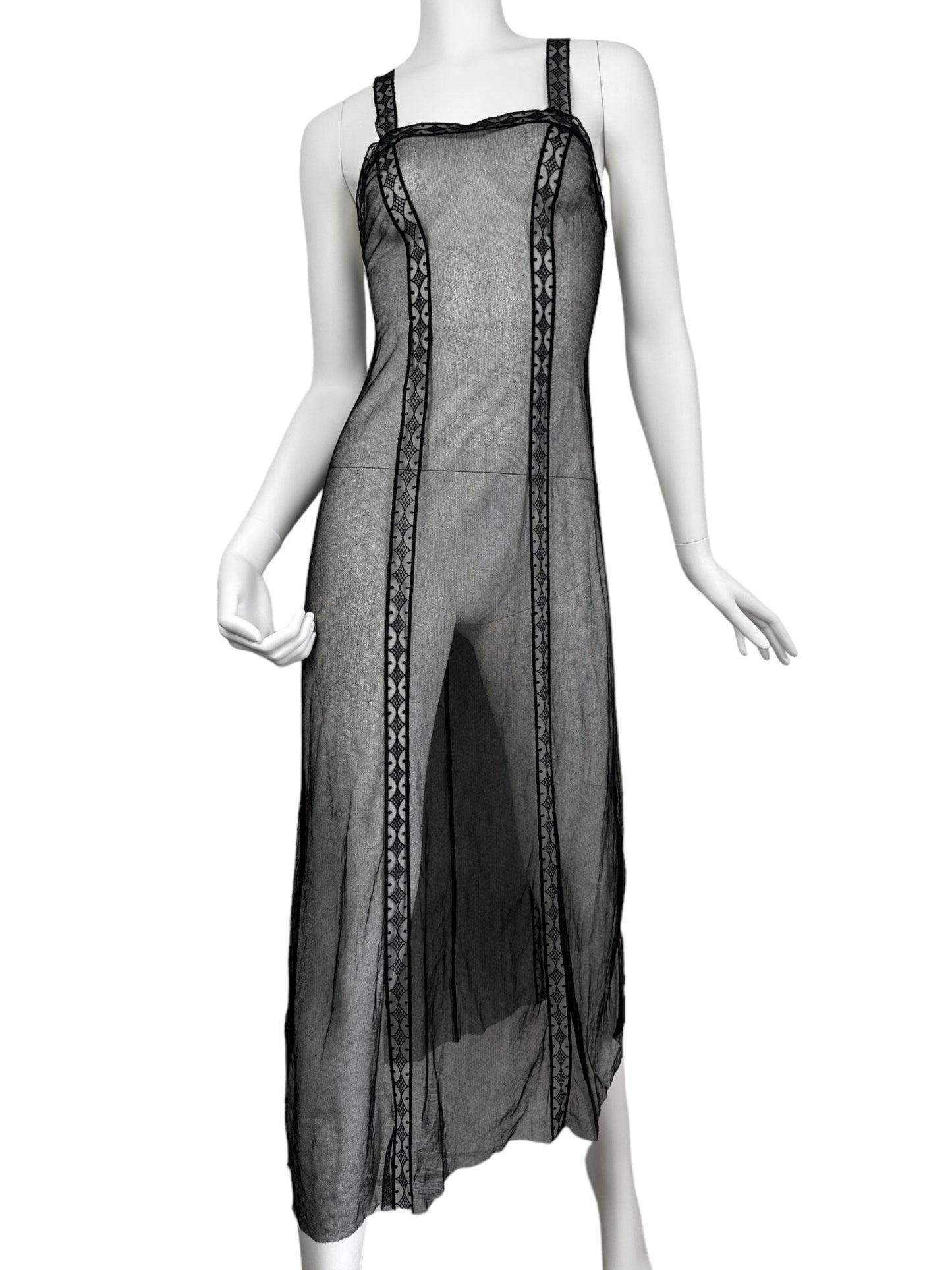 FAYÇAL AMOR FW1994 BLACK TULLE SHEER MAXI DRESS