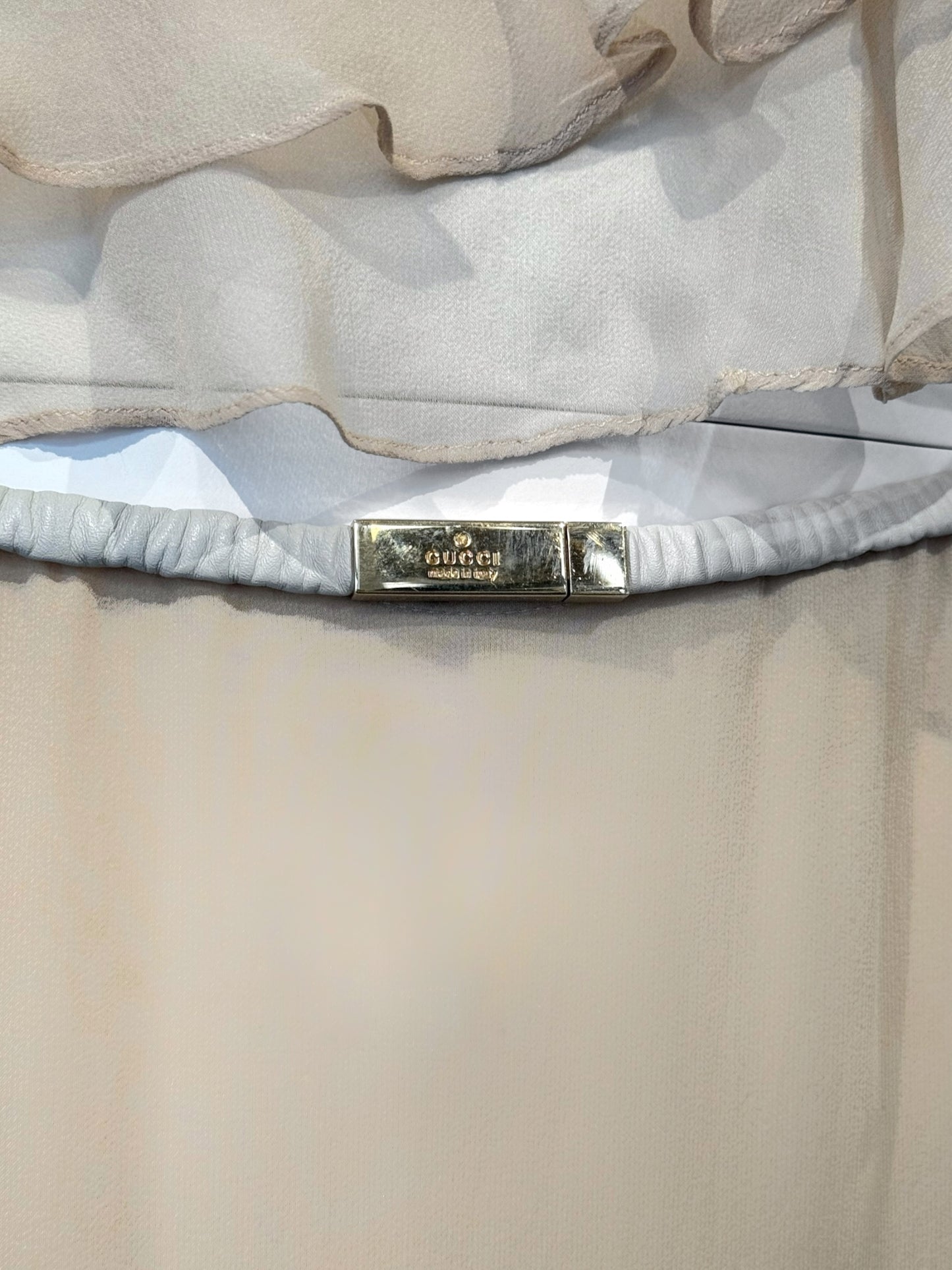GUCCI SS1999 BY TOM FORD BEIGE SILK FEATHERS TRIM 2P. SET
