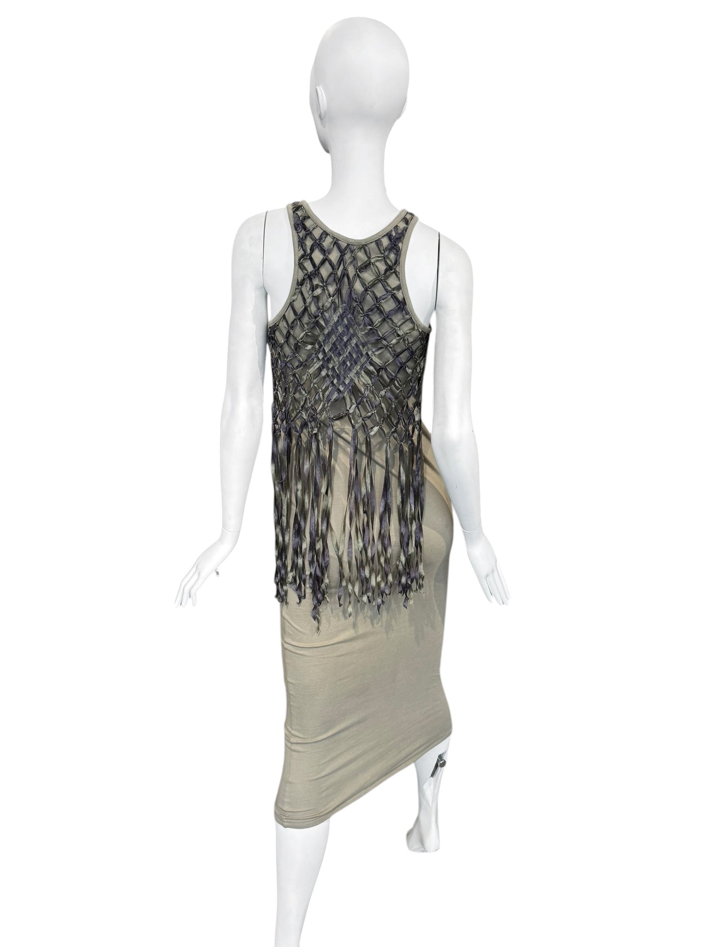 DIOR SS2003 BY JOHN GALLIANO COTTON & SILK KNOTTED FRINGE MAXI DRESS