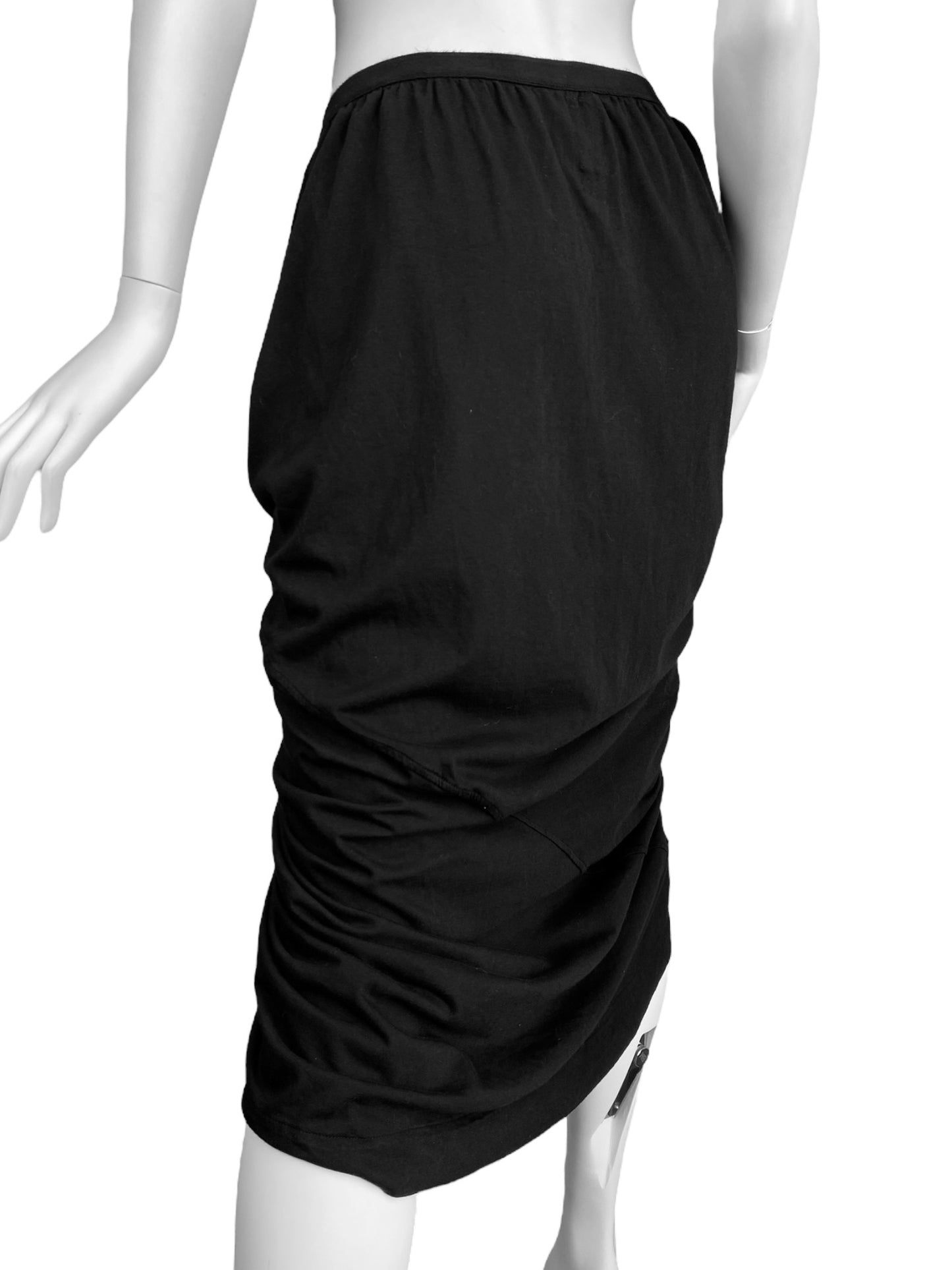 RICK OWENS DRKSHDW 2010s BLACK GATHERED MIDI SKIRT