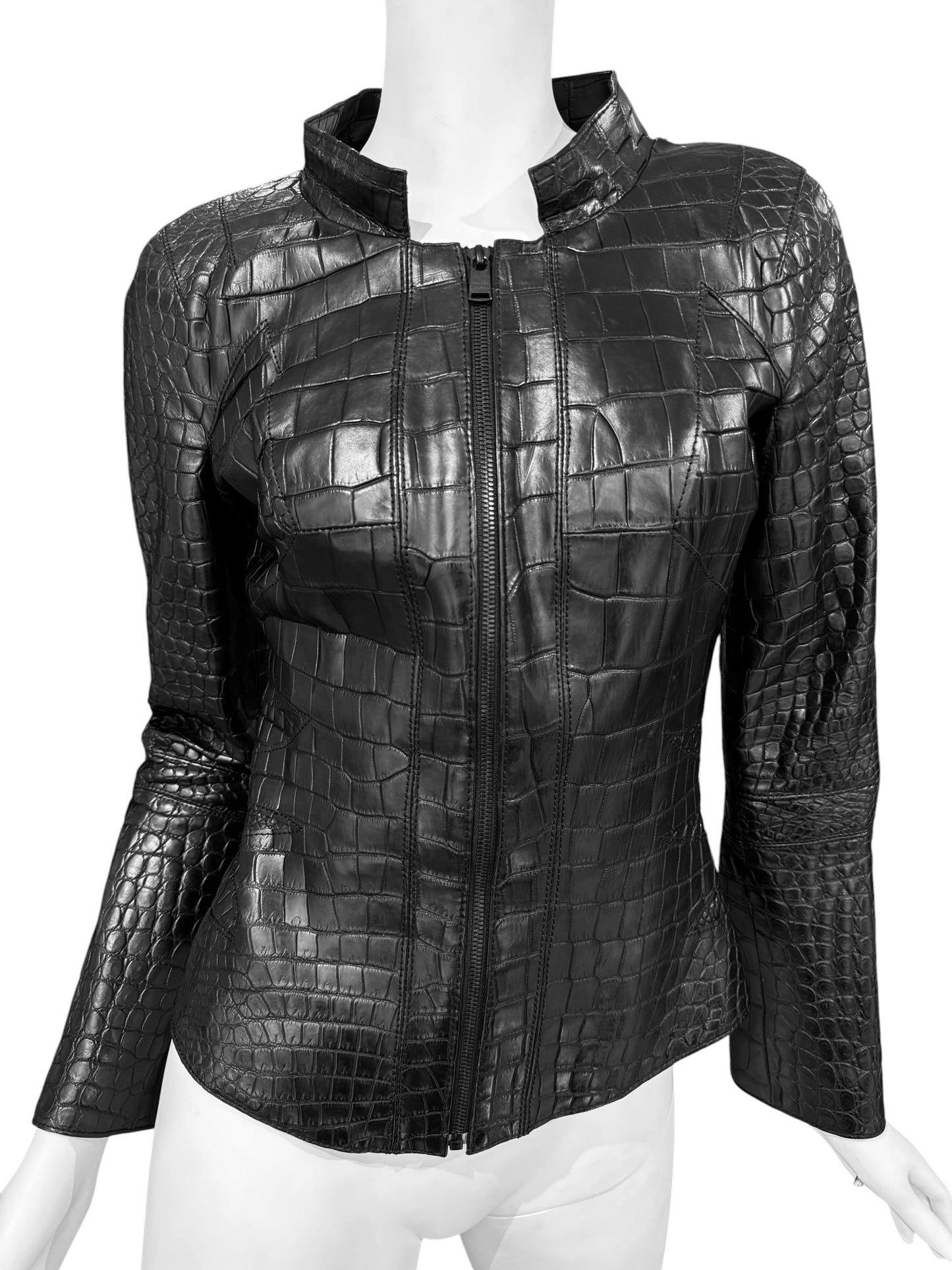 JITROIS 2000s BLACK CROCODILE LEATHER JACKET