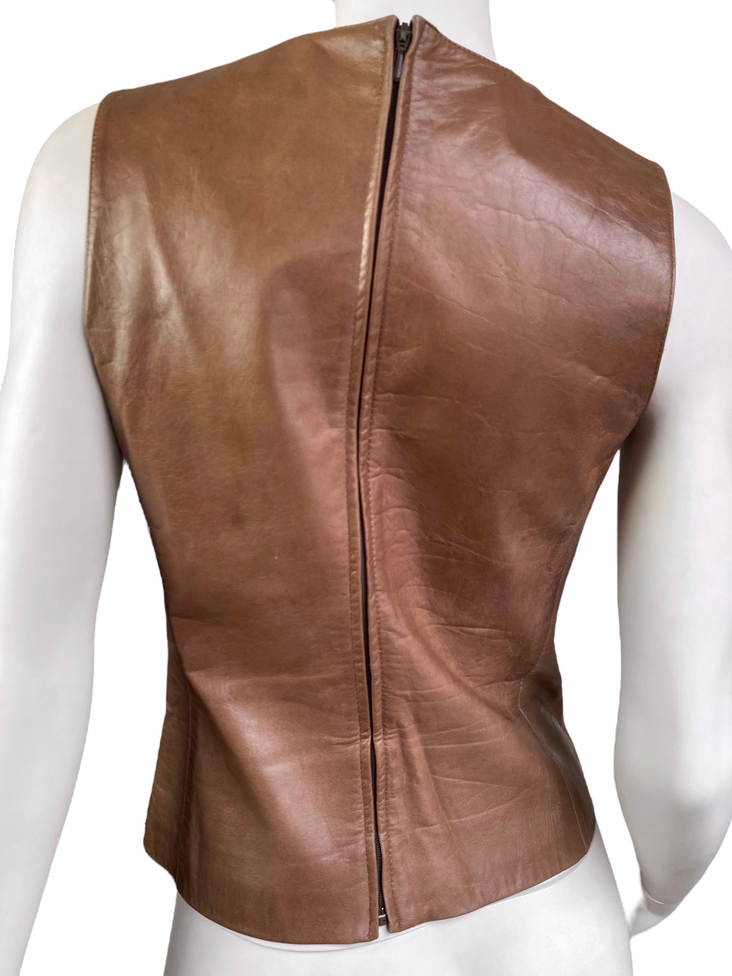 PLEIN SUD SS1999 BROWN LEATHER CUT OUT TANK TOP