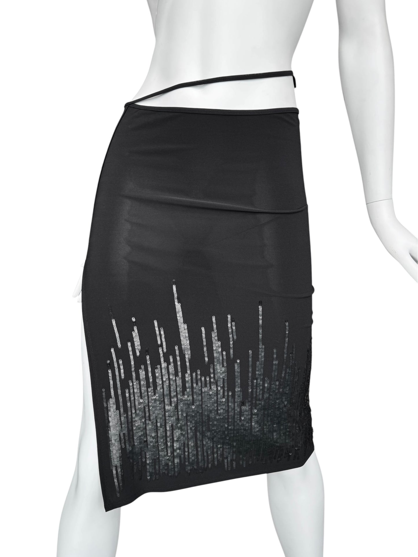 PLEIN SUD 2000s BLACK SEQUINS MIDI SKIRT