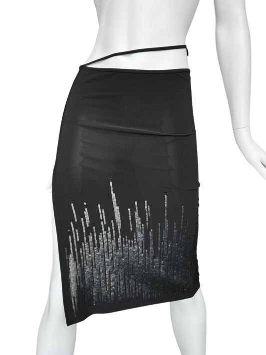 PLEIN SUD 2000s BLACK SEQUINS MIDI SKIRT