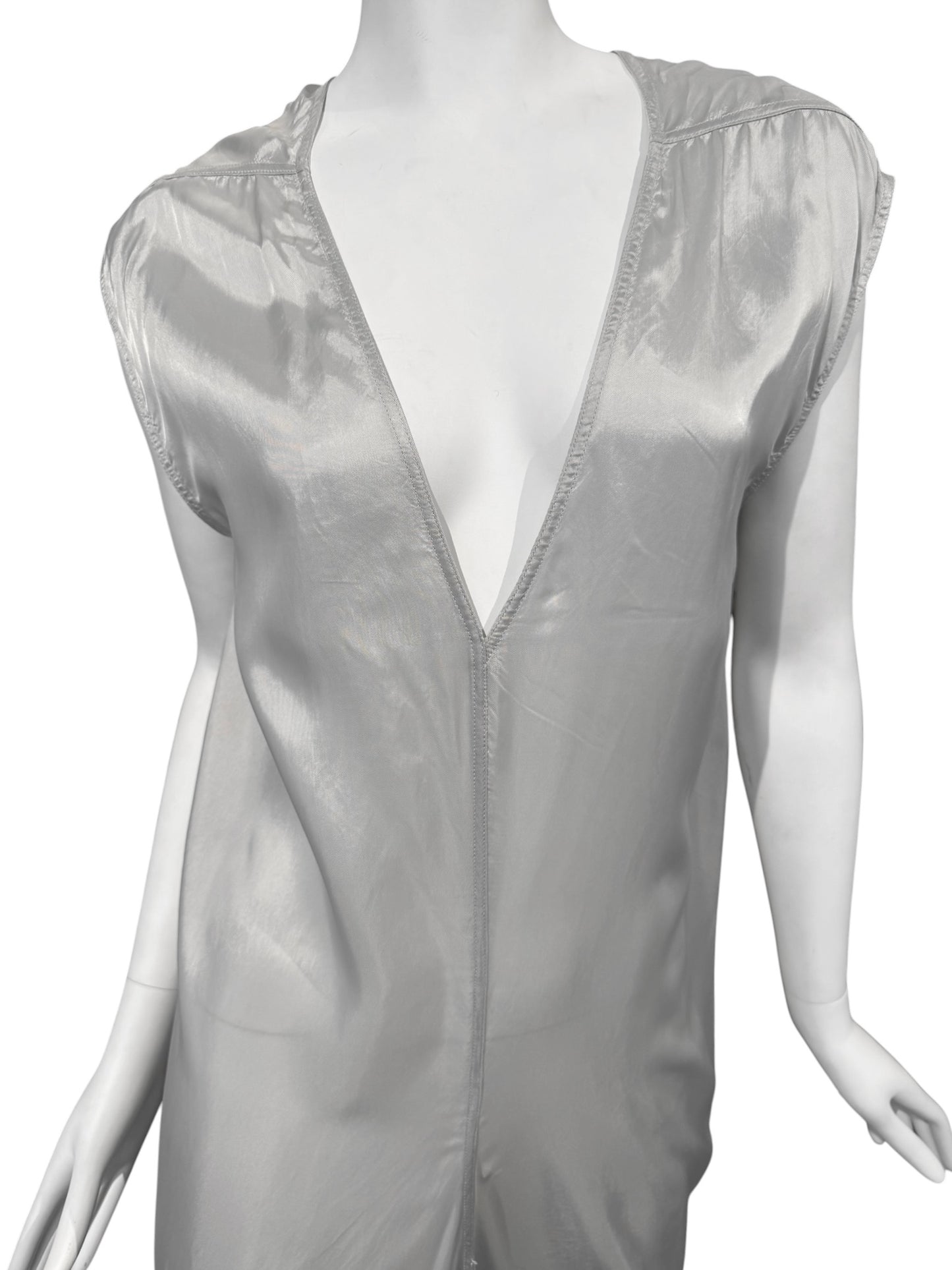 RICK OWENS SS2020 «TECUATL» PEARL GREY DRAPED MAXI DRESS