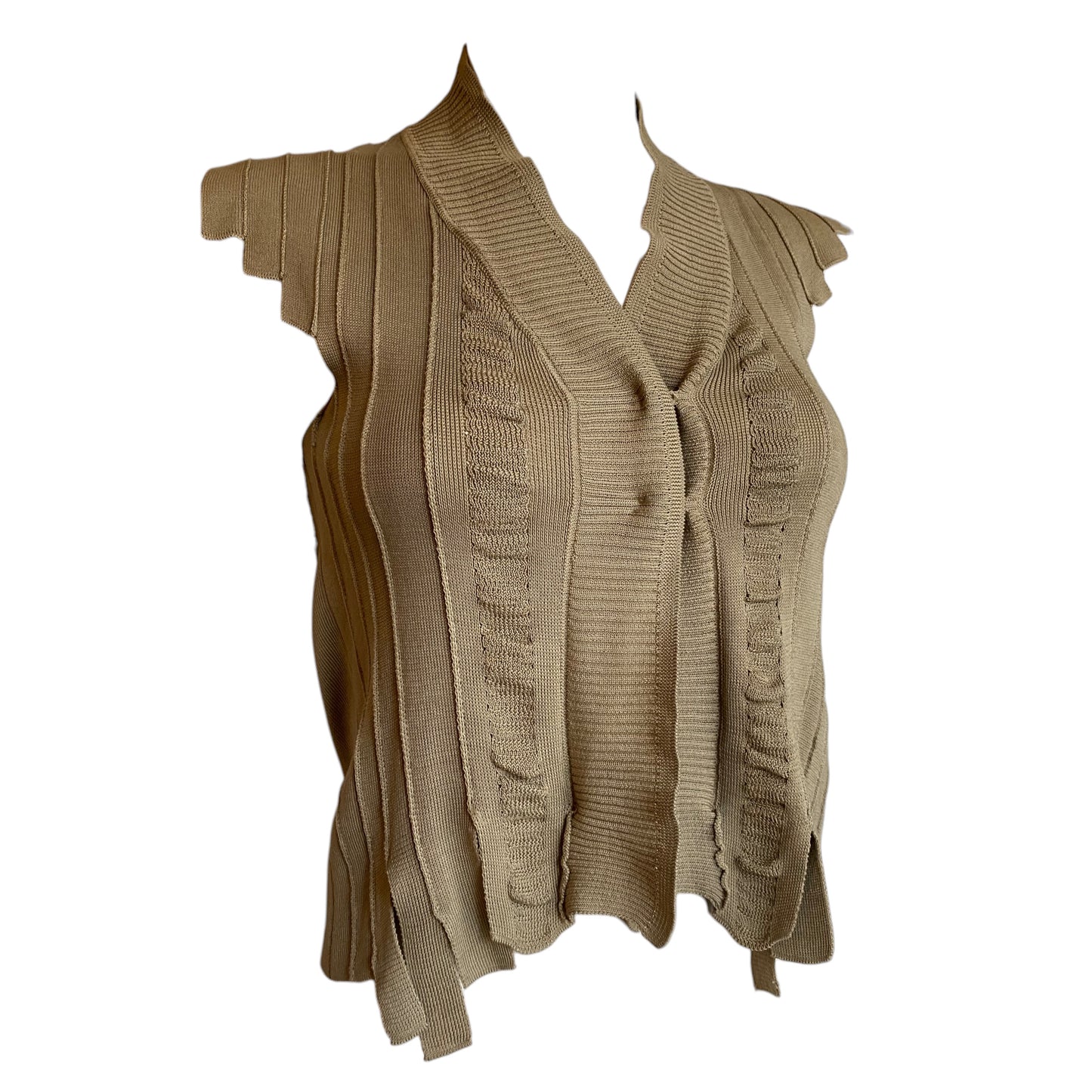 PLEIN SUD 2000s BEIGE KNITTED SLEEVELESS CARDIGAN