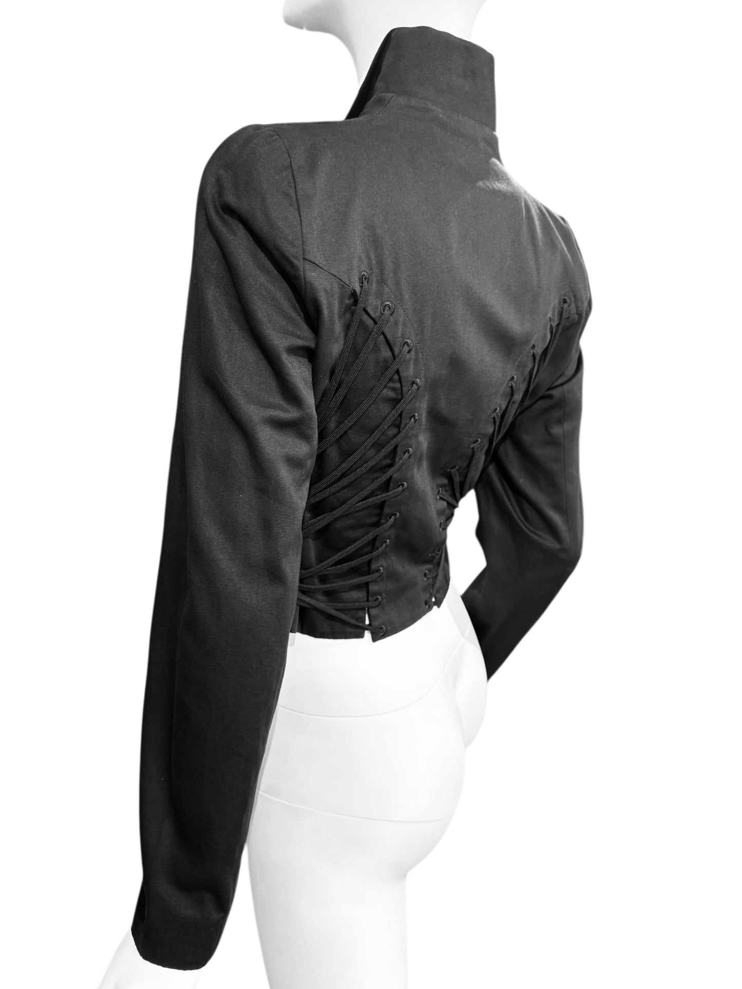 ALEXANDER MCQUEEN SS2002 «THE DANCE OF THE TWISTED BULL» BLACK LACE-UP BLAZER