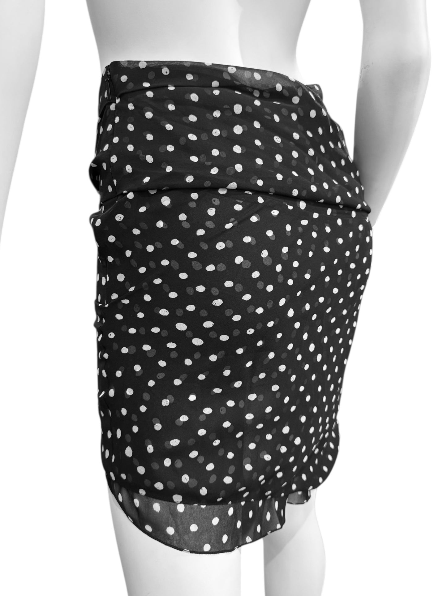 SAINT LAURENT FW2017 BY ANTHONY VACCARELLO BLACK SILK POLKA DOT MINI SKIRT