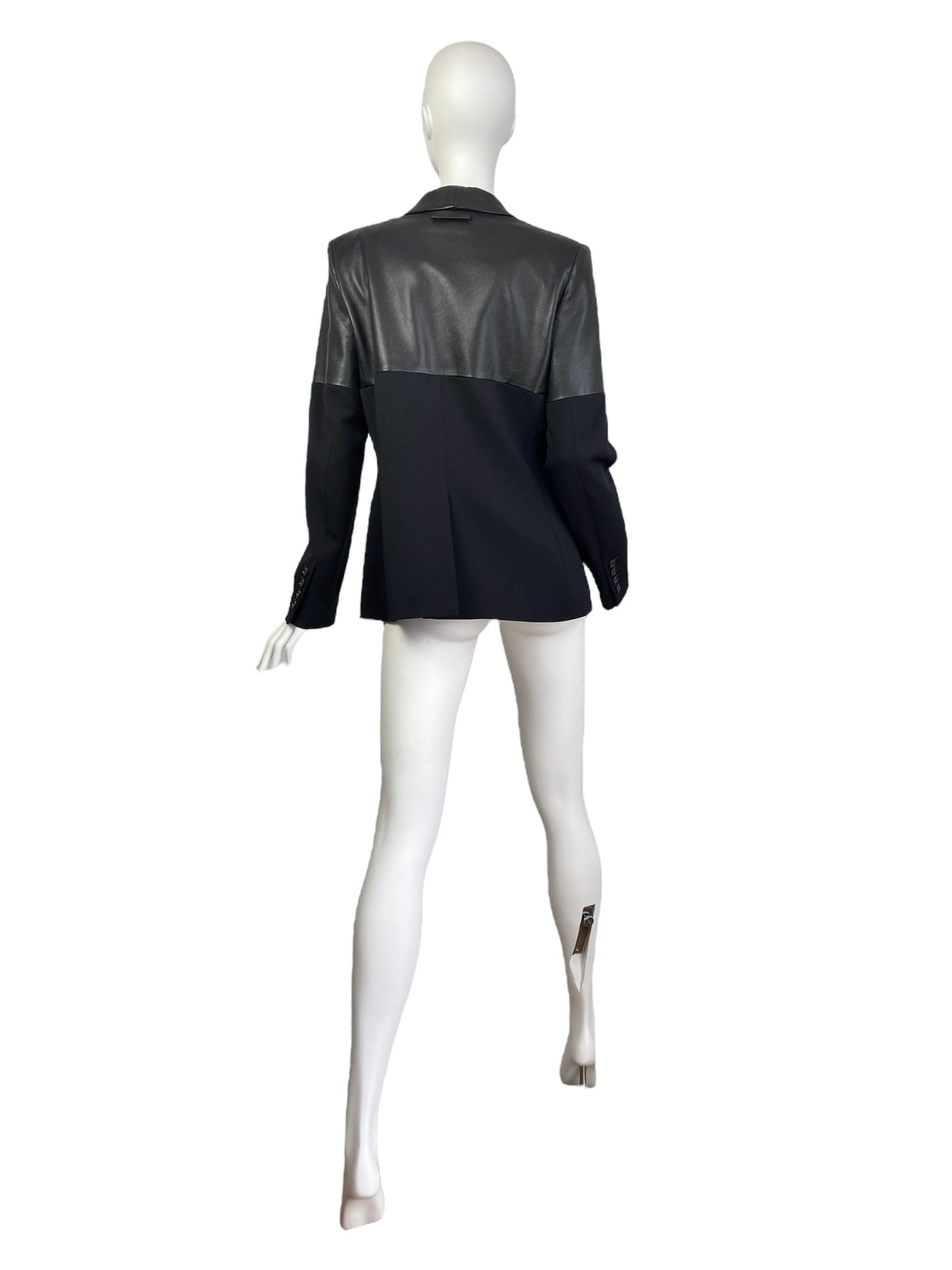 JEAN-PAUL GAULTIER 2000s BLACK LEATHER & WOOL BLAZER