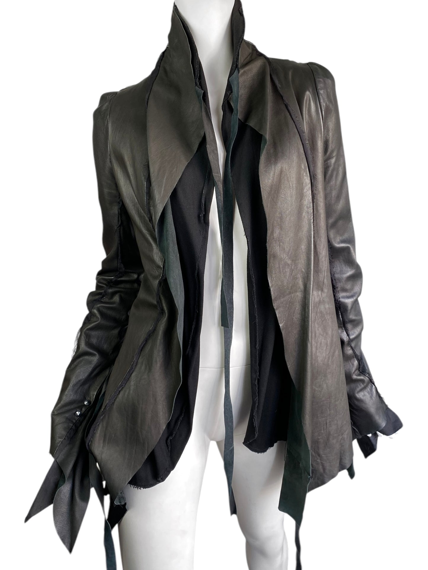 SHARON WAUCHOB FW2006 GREY LEATHER SILK TRIM ARTISANAL JACKET