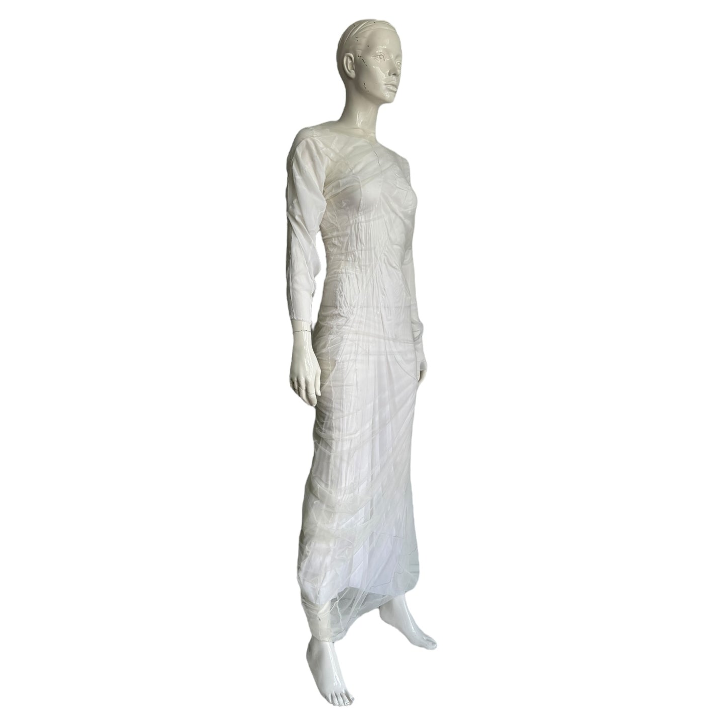 MAISON MARGIELA SS2021 BY GALLIANO WHITE 2 IN 1 TULLE SILK WET MAXI DRESS