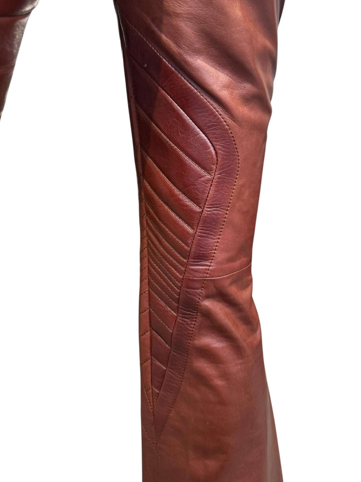 GUCCI FW2007 BY FRIDA GIANNINI. BROWN LEATHER BIKER PANTS