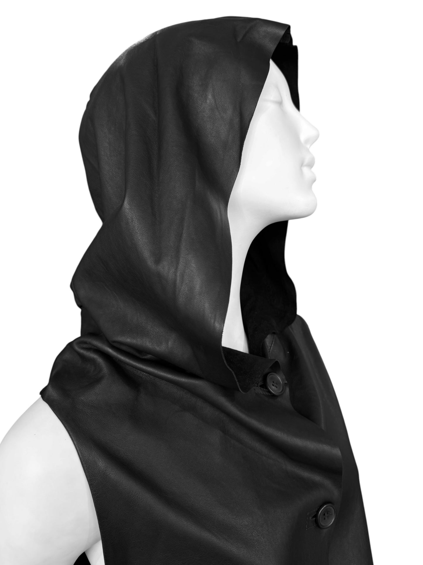 CHRISTOPHE NEKROMANCIÈ 2000s BLACK LEATHER HOODED VEST