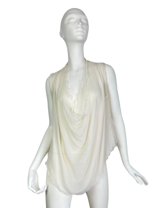 MARC LE BIHAN 2000s WHITE SILK COWL NECK TANK TOP