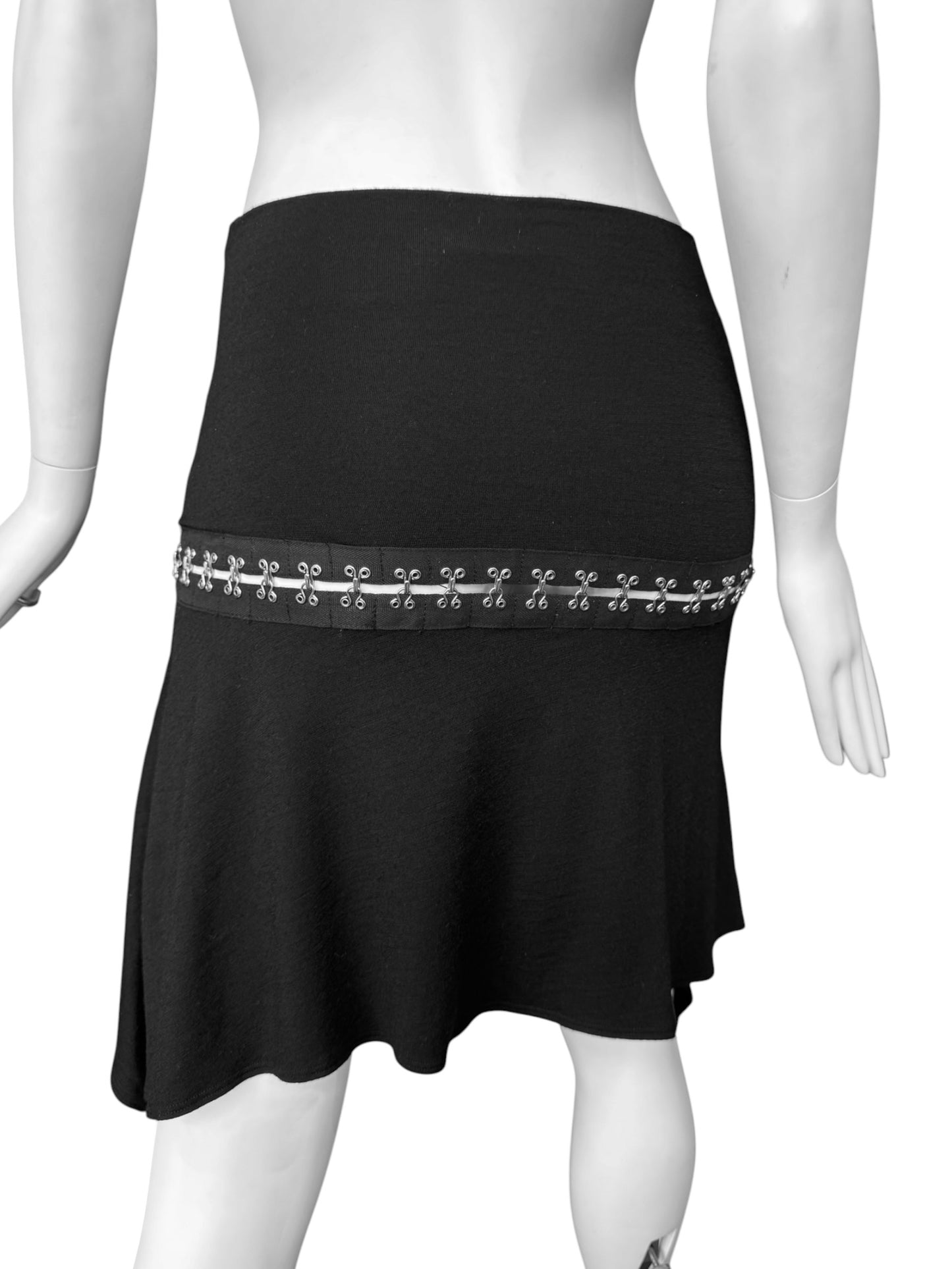 PLEIN SUD JEANS FW2003 BLACK HOOK & EYE MIDI SKIRT