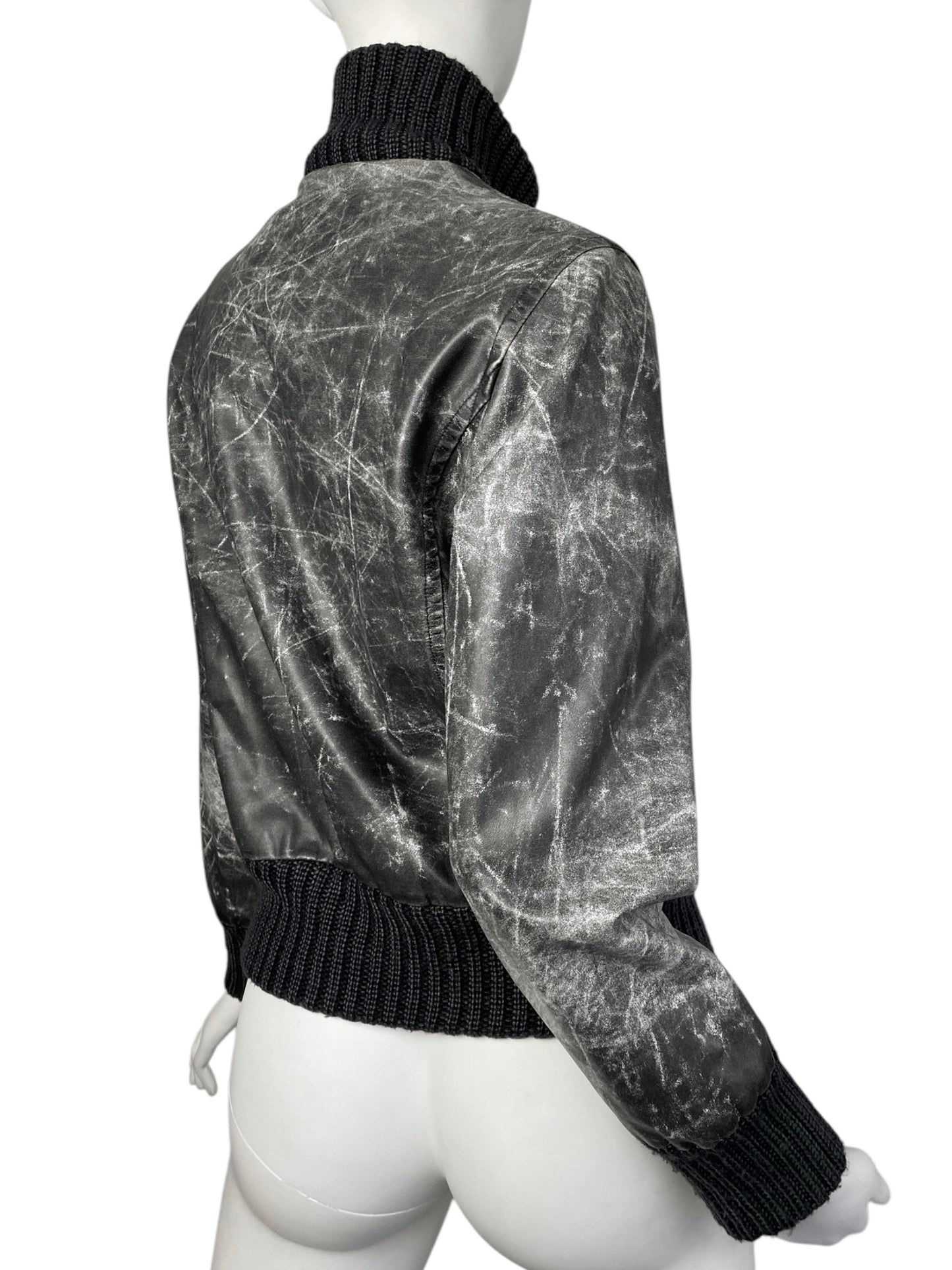 ANDY RODIN 2000s GREY DISTRESSED PRINT FAUX-LEATHER JACKET