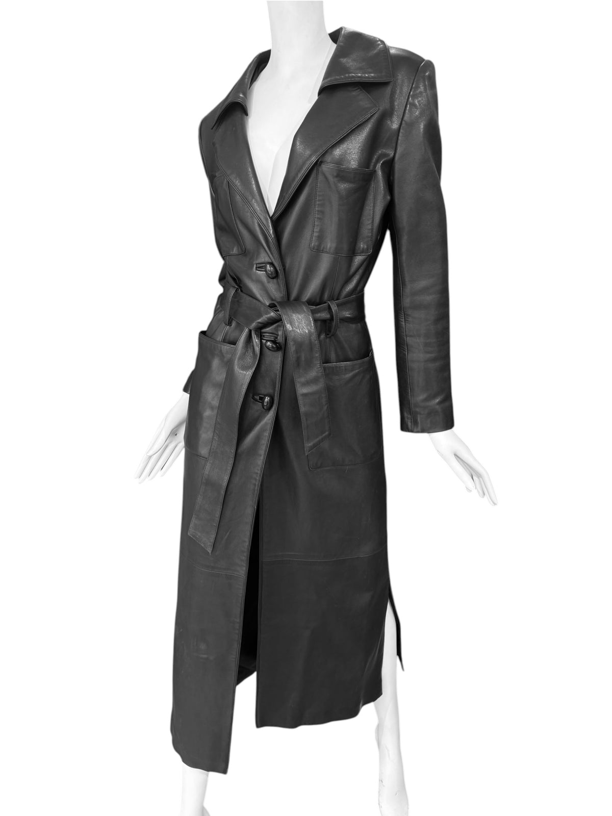 JITROIS 2000s BLACK LEATHER MAXI COAT