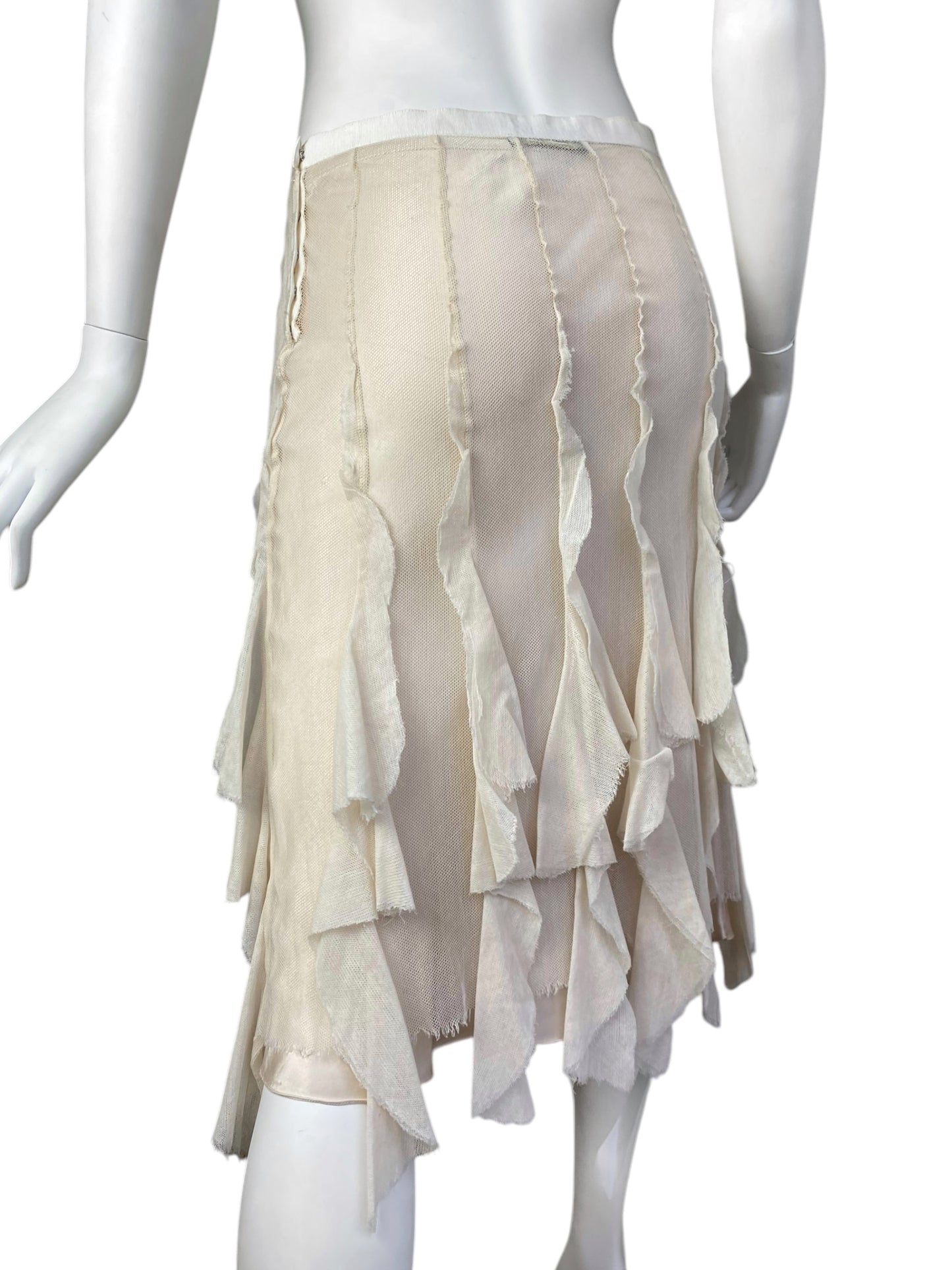 PLEIN SUD SS2000 BEIGE TULLE CASCADING RUFFLES MIDI SKIRT