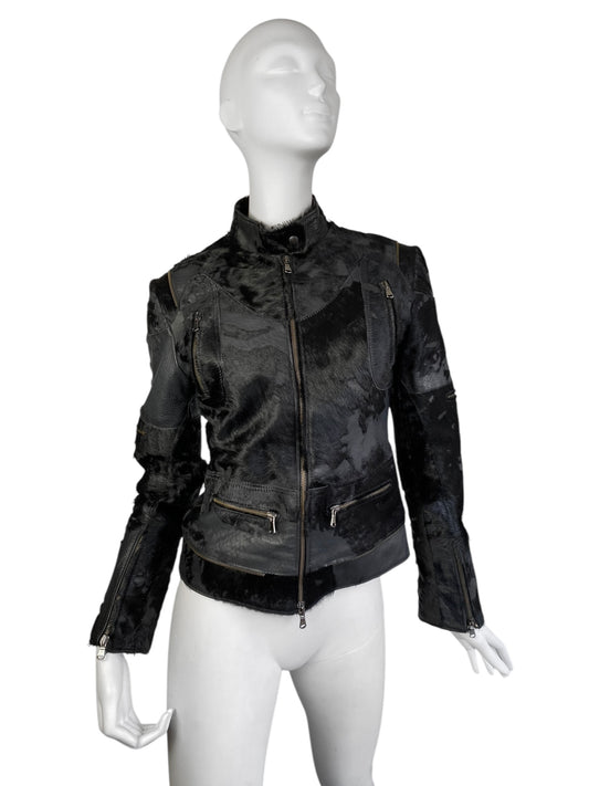 SOCIETY 1990s BLACK COWHIDE LEATHER ZIP JACKET