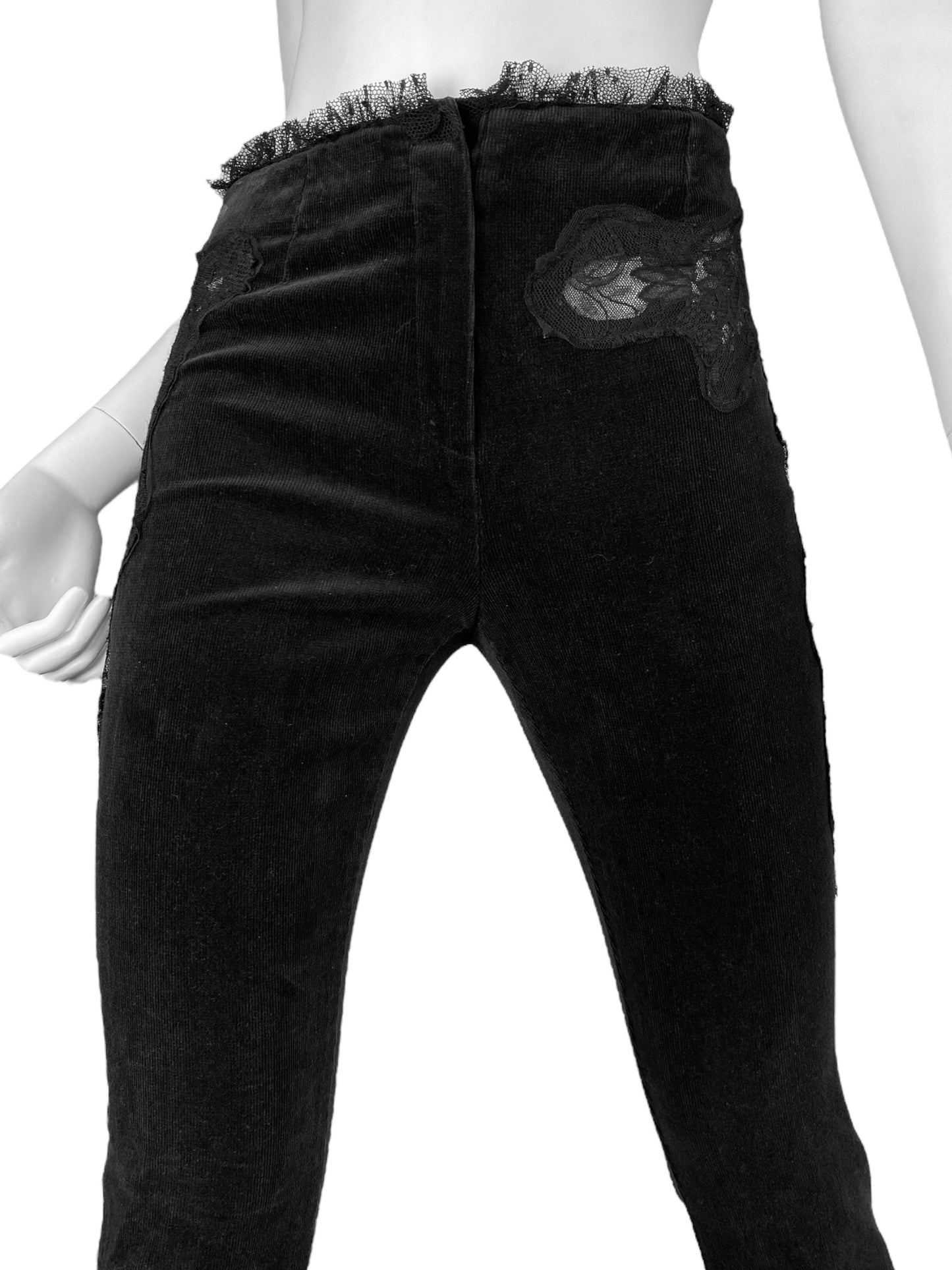 ALEXANDER MCQUEEN C.1995-1996 BLACK CORDUROY LACE INSERTS PANTS