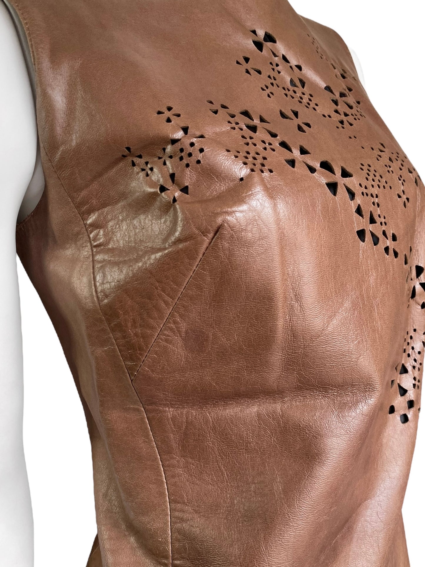 PLEIN SUD SS1999 BROWN LEATHER CUT OUT TANK TOP