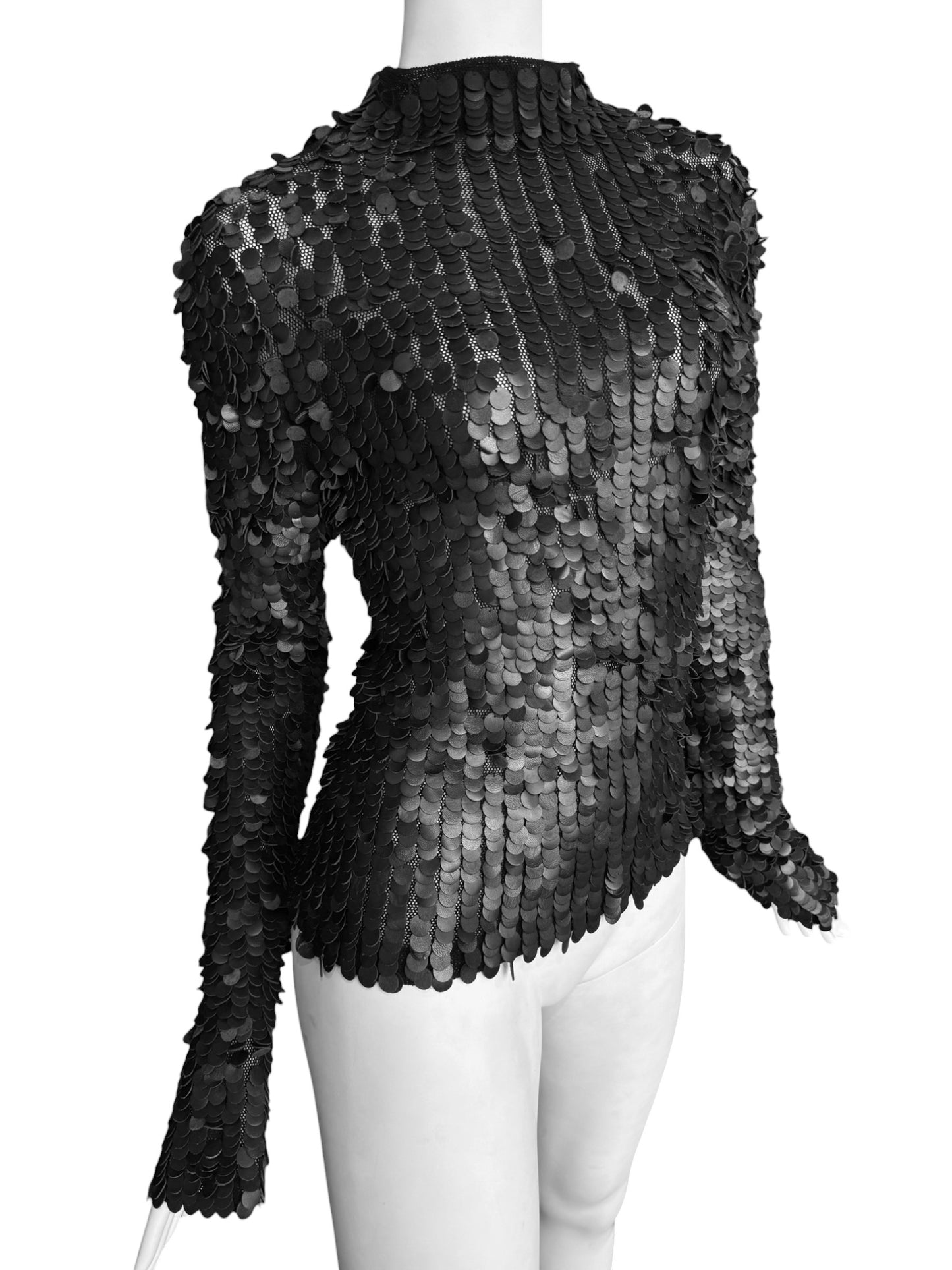 PLEIN SUD FW2001 BLACK LEATHER EMBROIDERED SWEATER