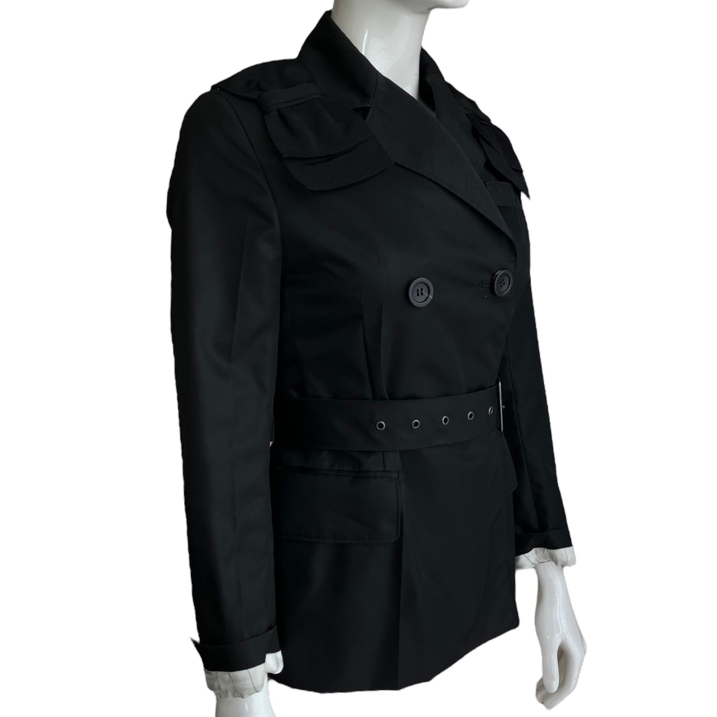 PRADA 2010s BLACK NYLON DOUBLE BREASTED BLAZER