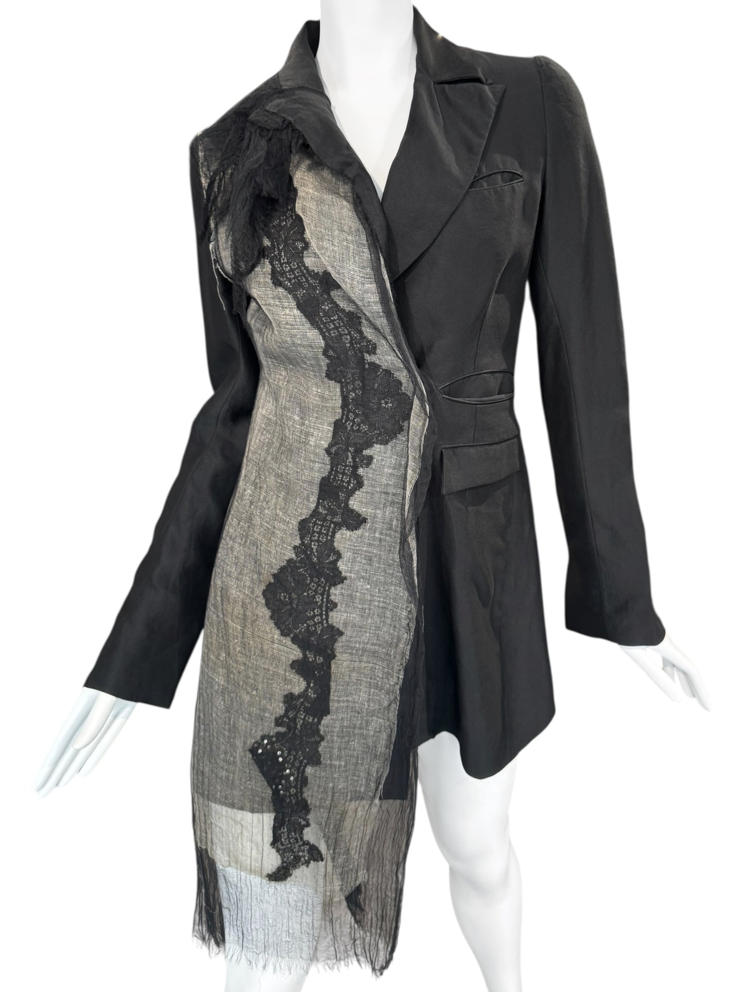 MARC LE BIHAN 1994 BLACK ASYMMETRICAL EMBELLISHED BLAZER