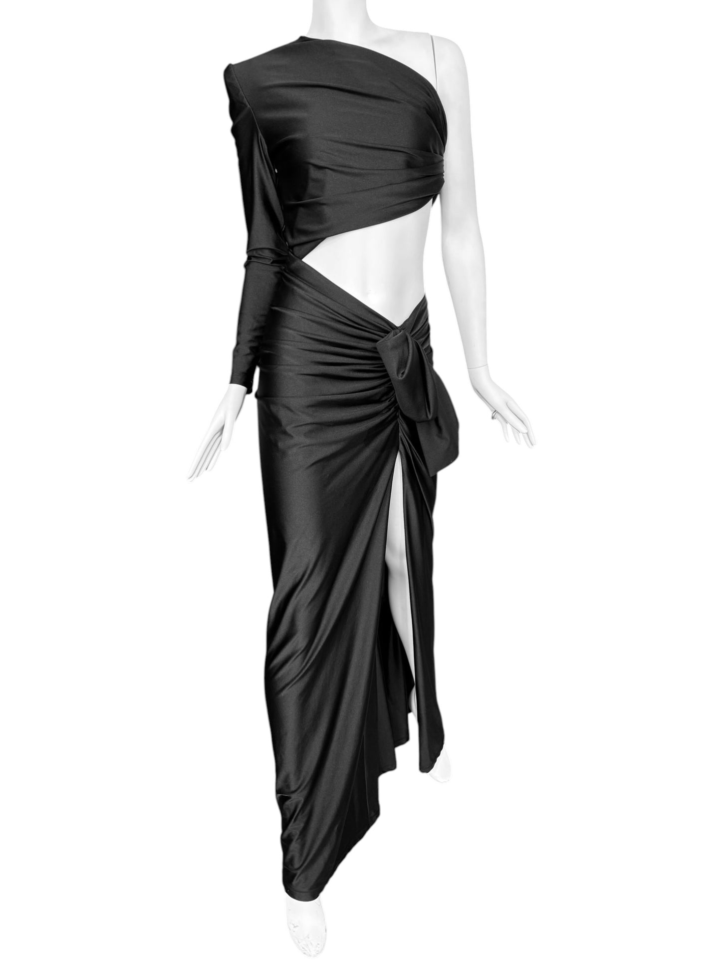 SAINT LAURENT SS2022 BY ANTHONY VACCARELLO BLACK ASYMMETRICAL CUT OUT MAXI DRESS
